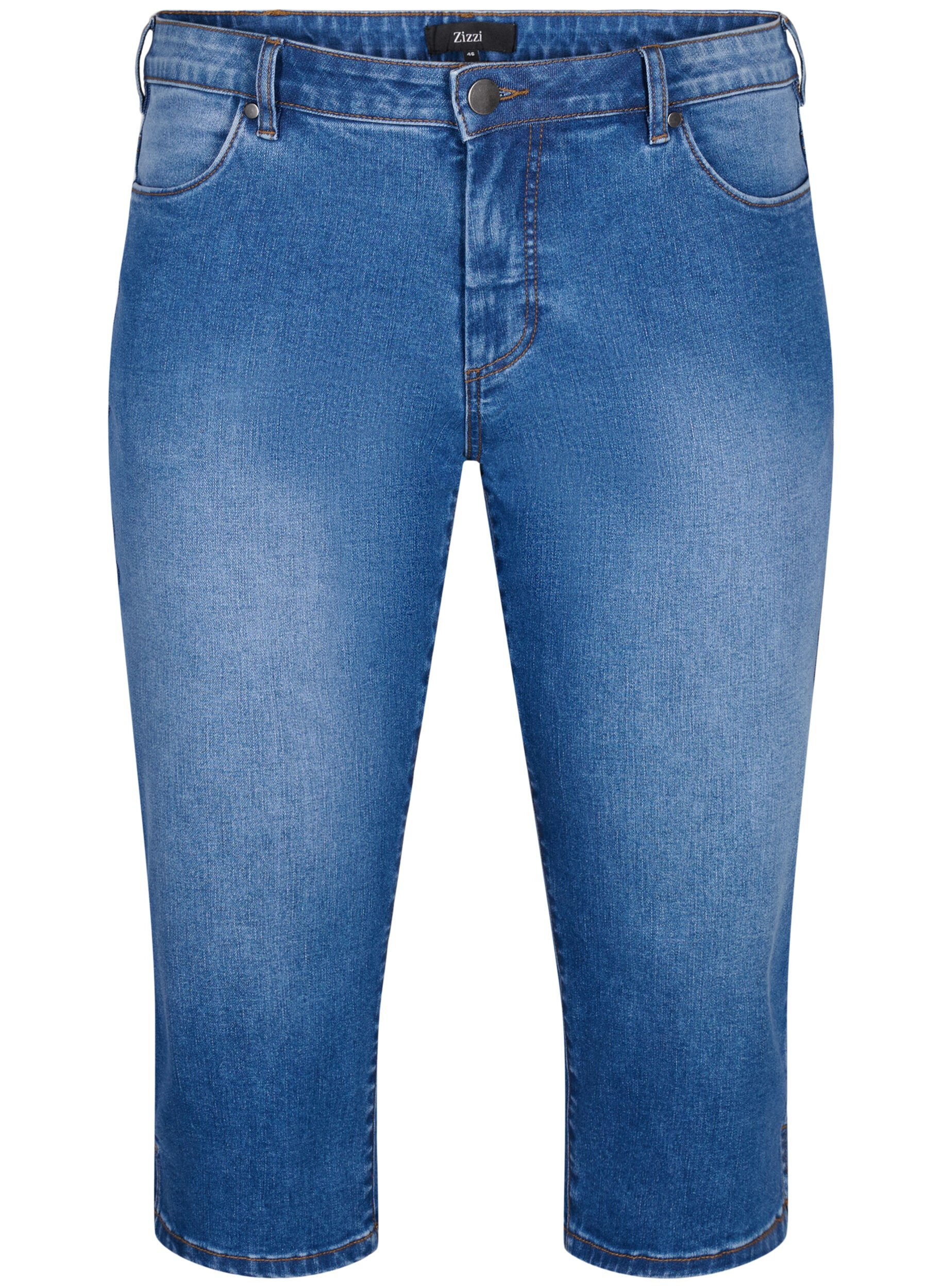 Zizzi Emily Schmale Passform Denim-Caprihose, Blue Denim, Packshot image number 0