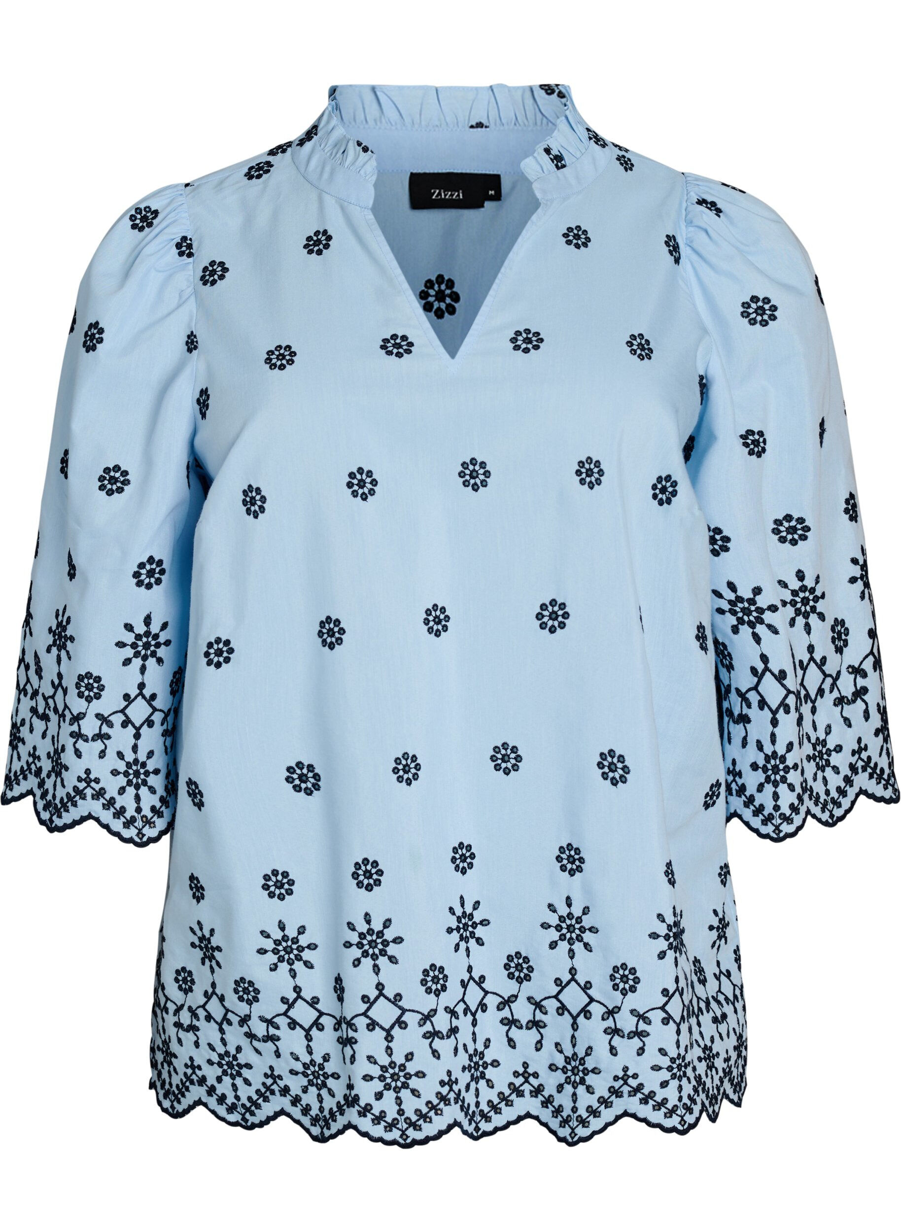 Blouse avec manches 3/4 et motif brod&eacute;