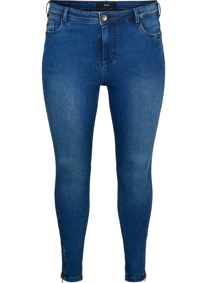 Cropped Amy Jeans mit Rei&szlig;verschluss, Blau, Packshot image number 0