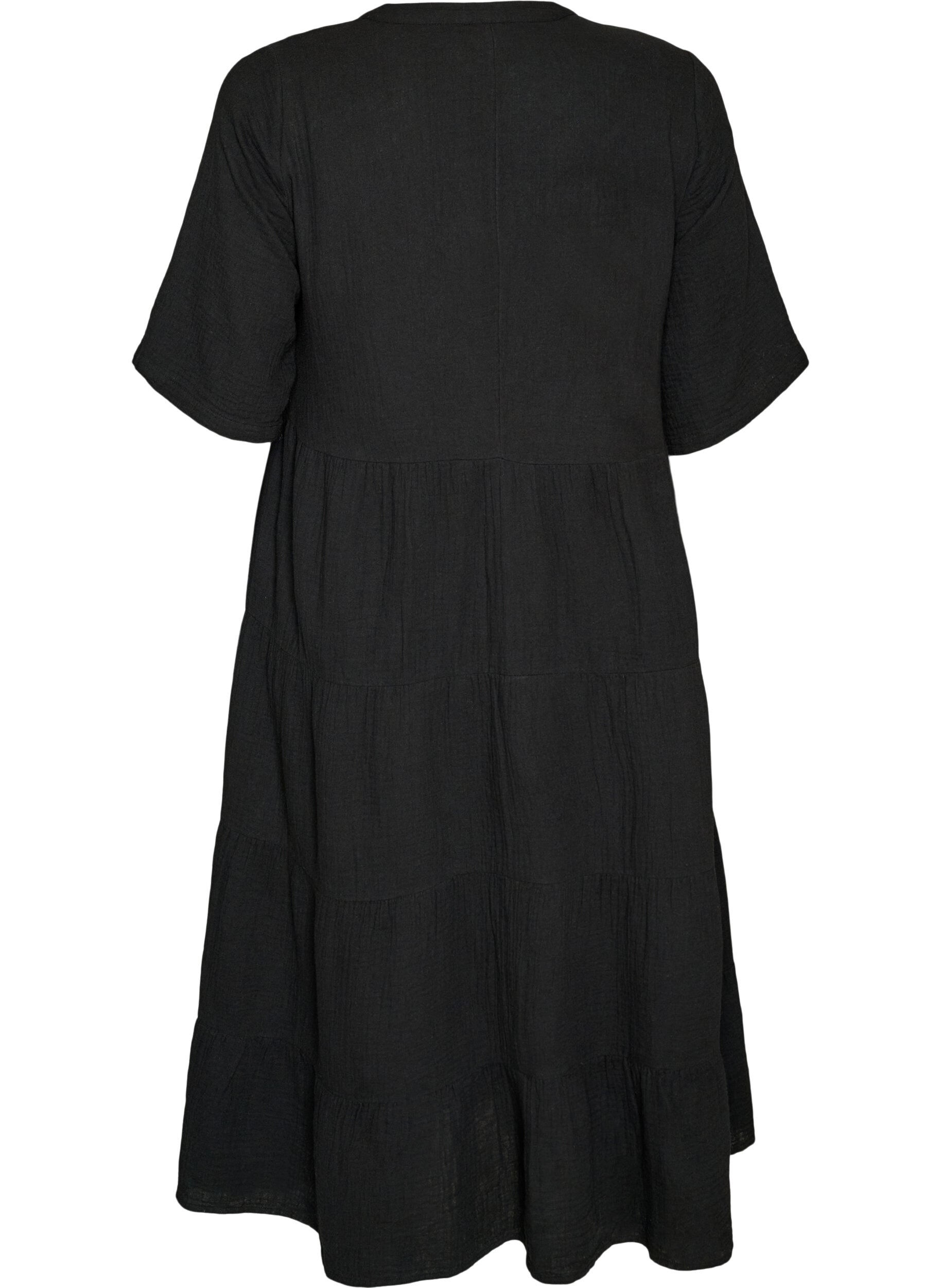 ZizziRobe midi coupe &eacute;vas&eacute;e en mousseline de coton, Noir, Packshot image number 1