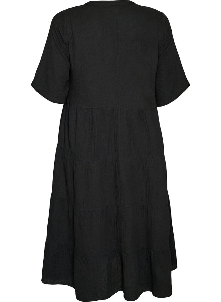 Robe midi coupe &eacute;vas&eacute;e en mousseline de coton, Noir, Packshot image number 1