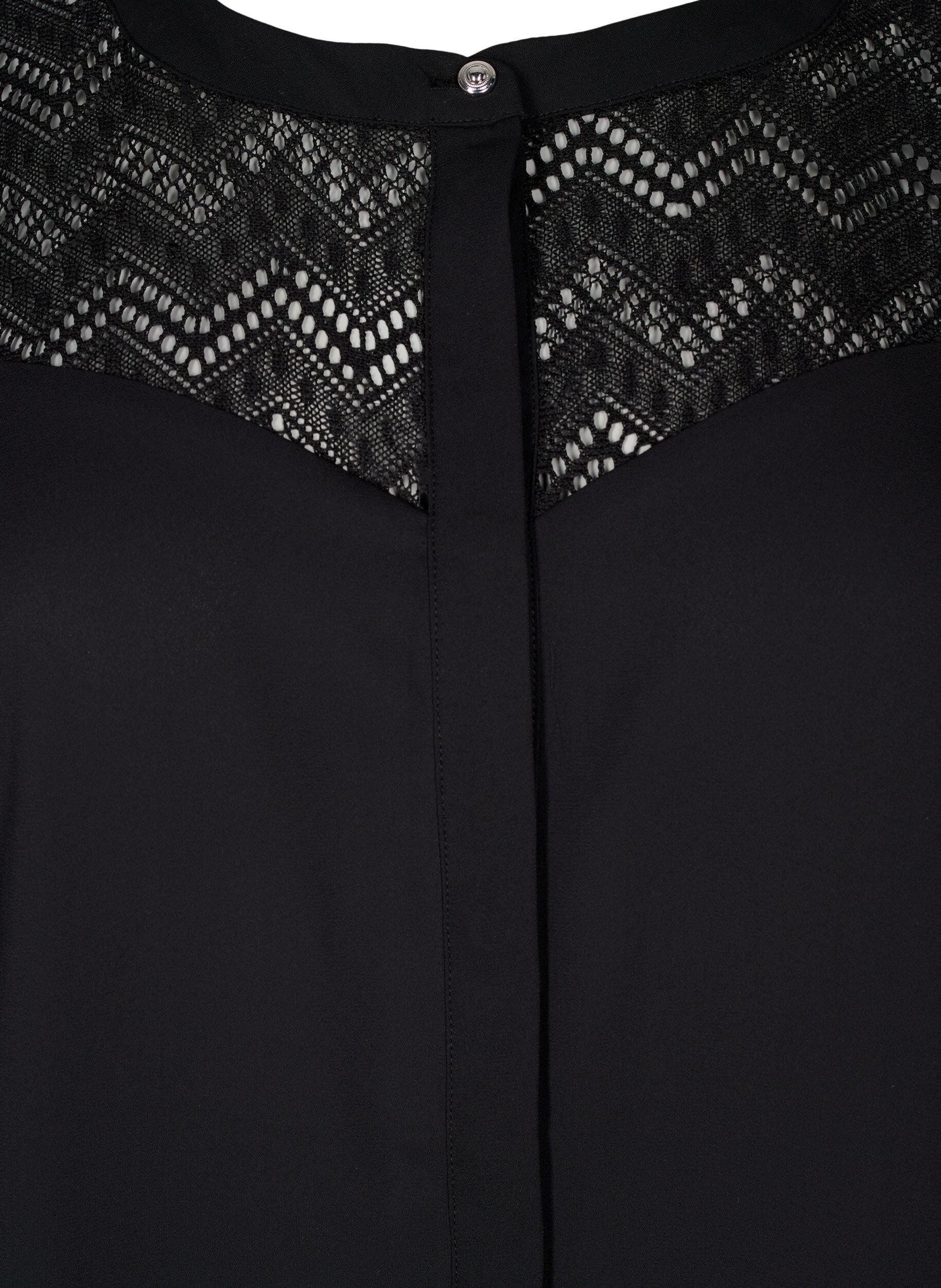 Zizzi  Hemdbluse mit kurzen Spitzen&auml;rmeln, Black, Packshot image number 2