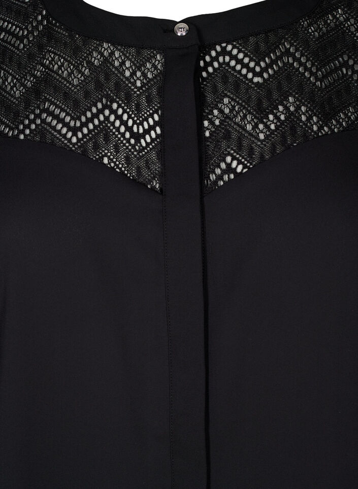  Hemdbluse mit kurzen Spitzenärmeln, Black, Packshot image number 2
