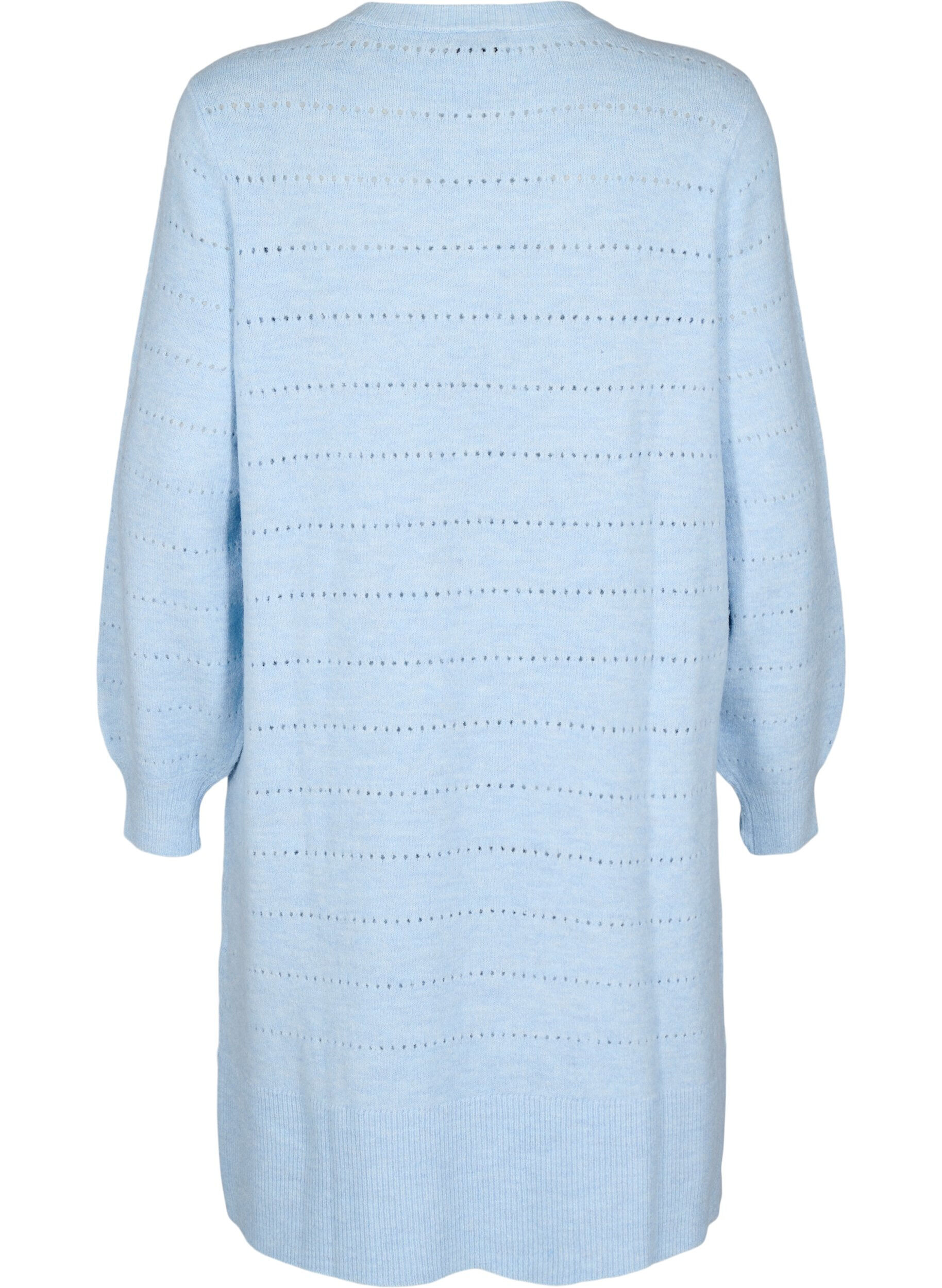 Zizzi Strickkleid mit Schlitzen und Lochmuster, Cashmere Blue Mel., Packshot image number 1