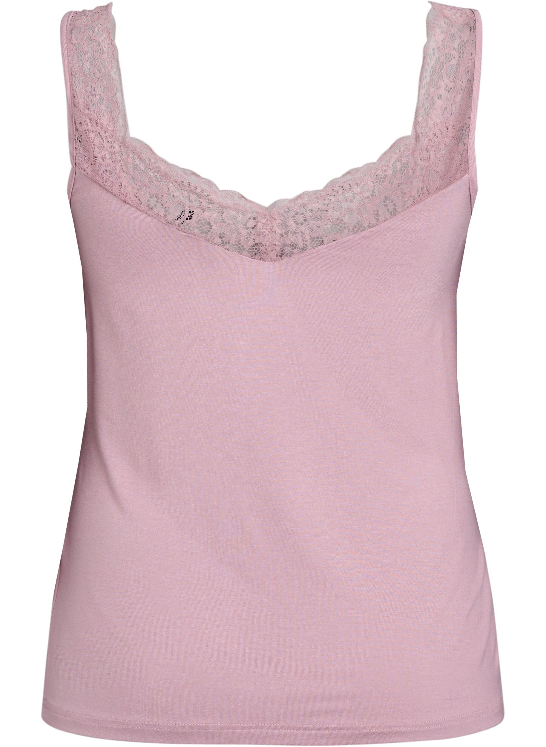 Zizzi Top en viscose avec bord en dentelle, Rose, Packshot image number 1