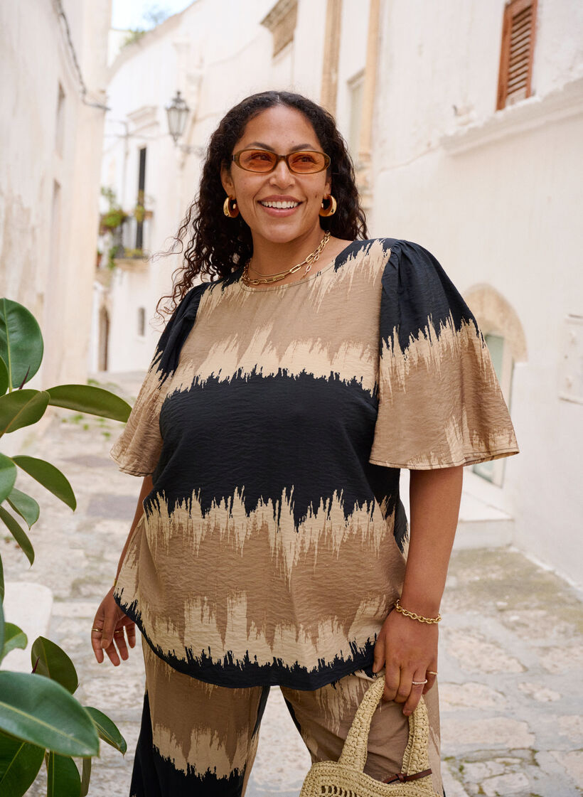 Chemisier à manches larges et à imprimé graphique, Noir, Image image number 0