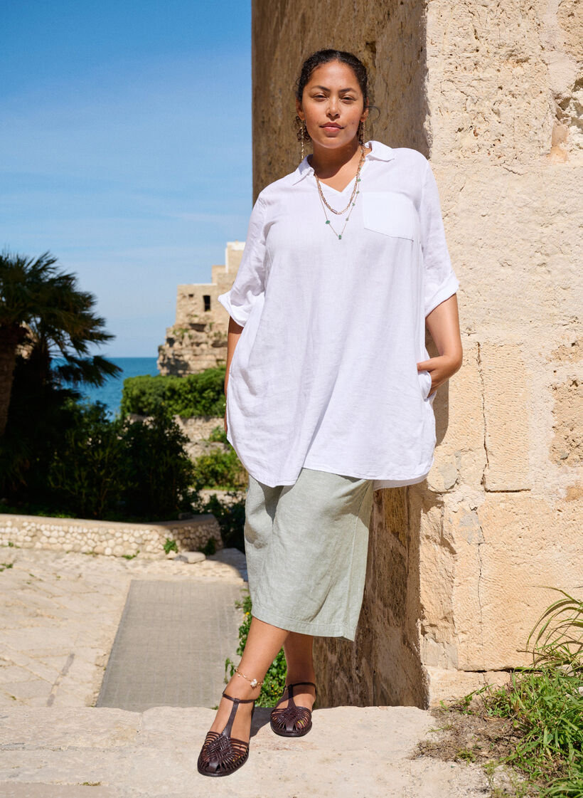 Hose mit gekürzter Länge aus Leinen und Viskose, Grün, Image image number 0