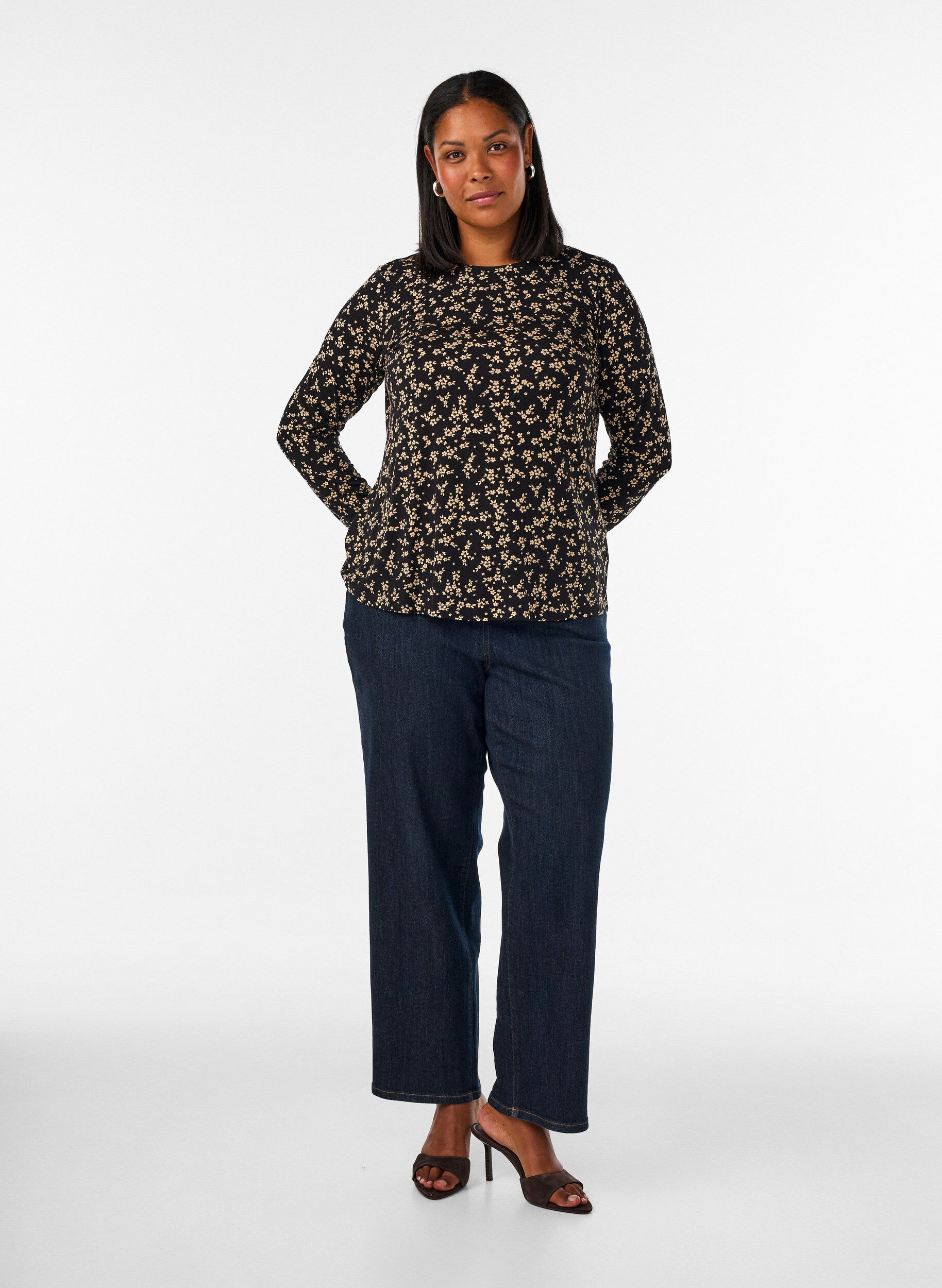 ZizziLang&auml;rmelige Bluse, Schwarz, Model image number 1
