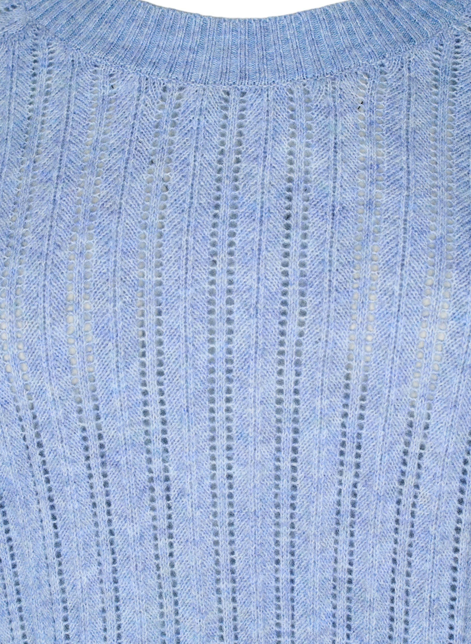 Zizzi Lockere Strickbluse aus Viskose mit 3/4-&Auml;rmeln und Lochmuster, Blau, Packshot image number 2