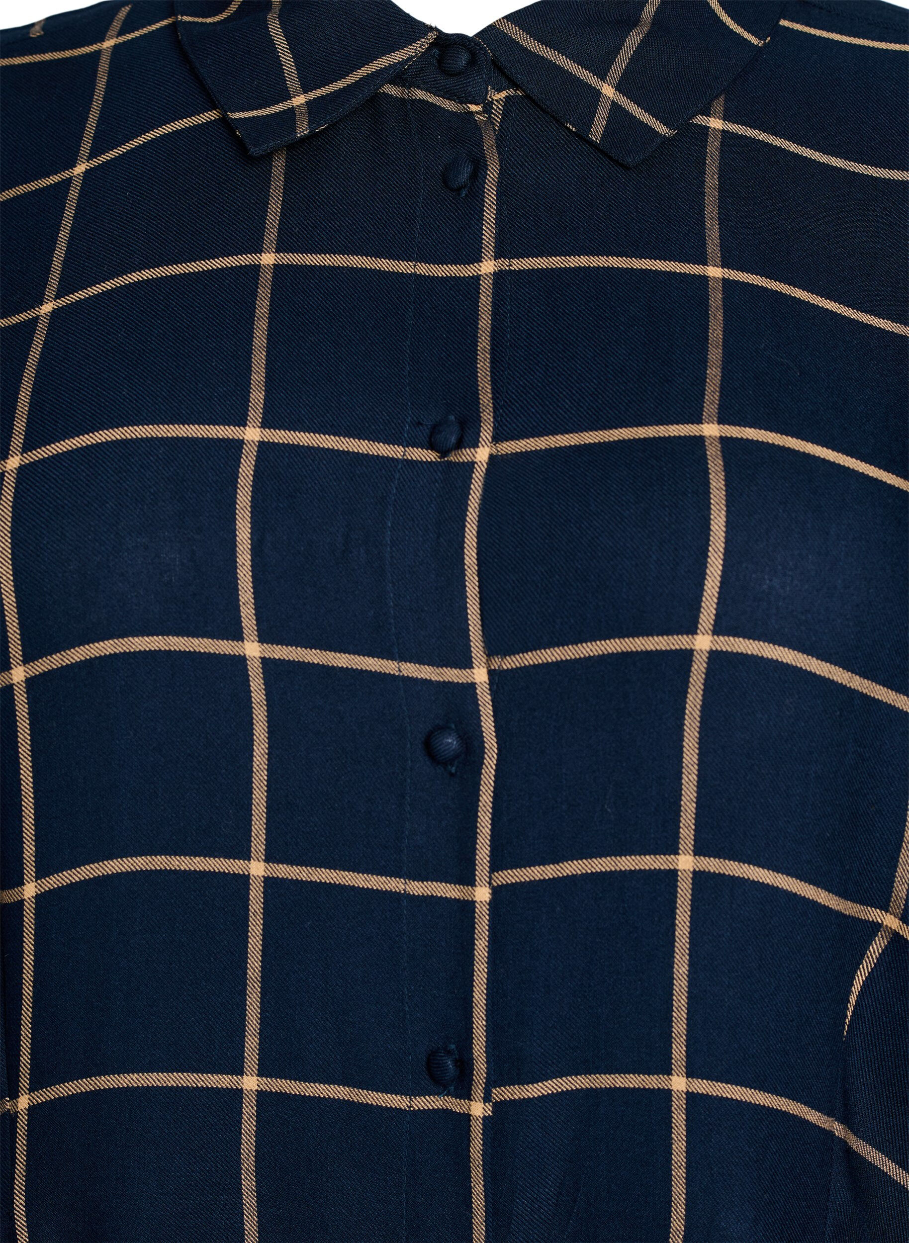 Zizzi Robe chemise longue &agrave; carreaux, Bleu, Packshot image number 2