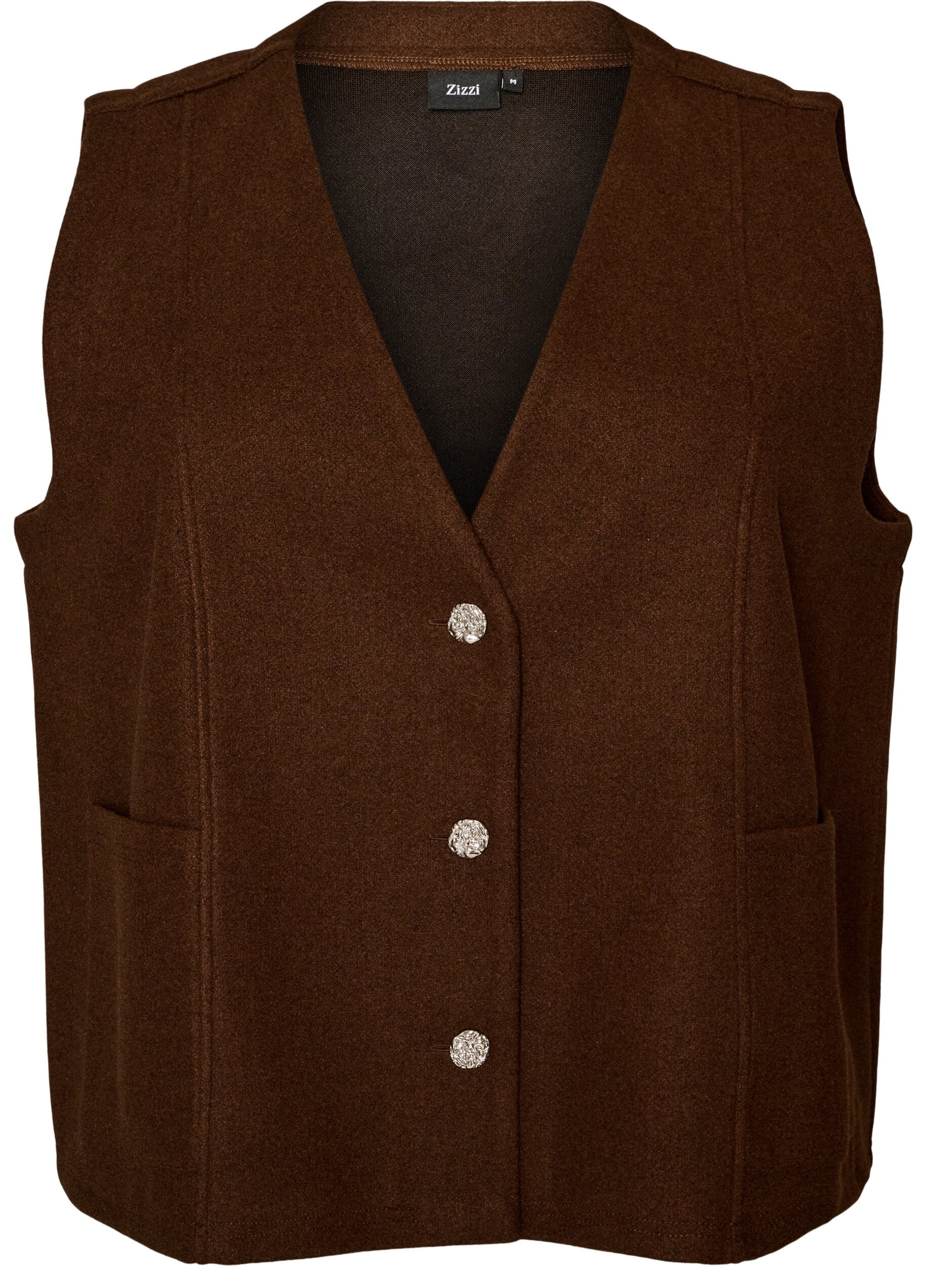 ZizziGilet &agrave; col V avec boutons, Marron, Packshot image number 0