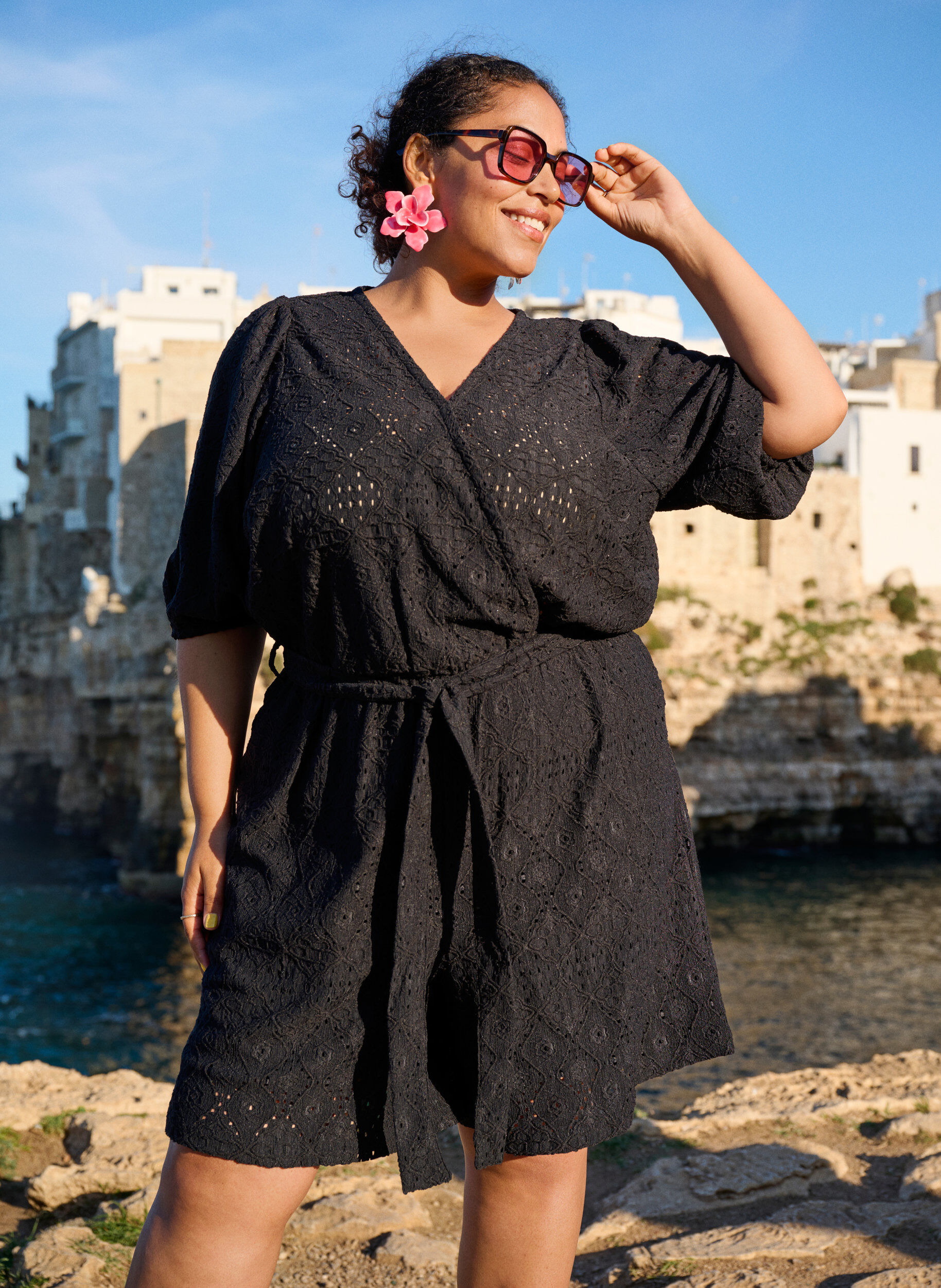 Zizzi Combishort avec manches courtes et n&oelig;ud, Black, Image image number 0