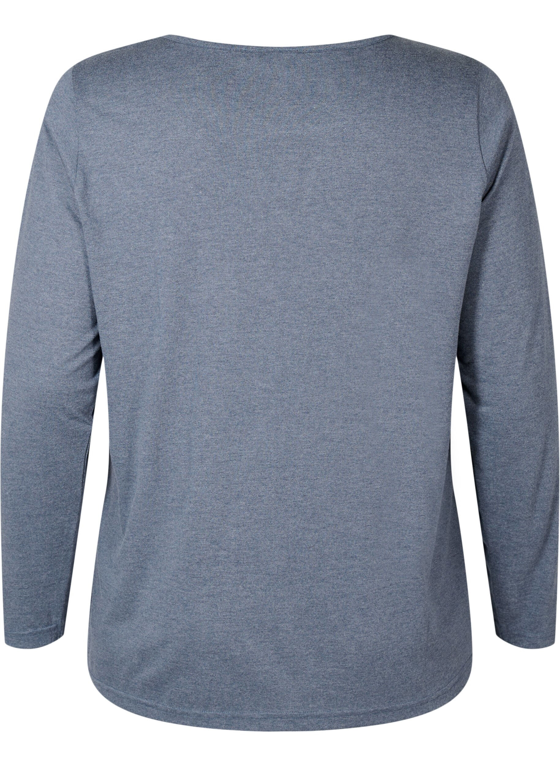 Zizzi Melange-Bluse mit langen &Auml;rmeln, Night Sky Mel. , Packshot image number 1