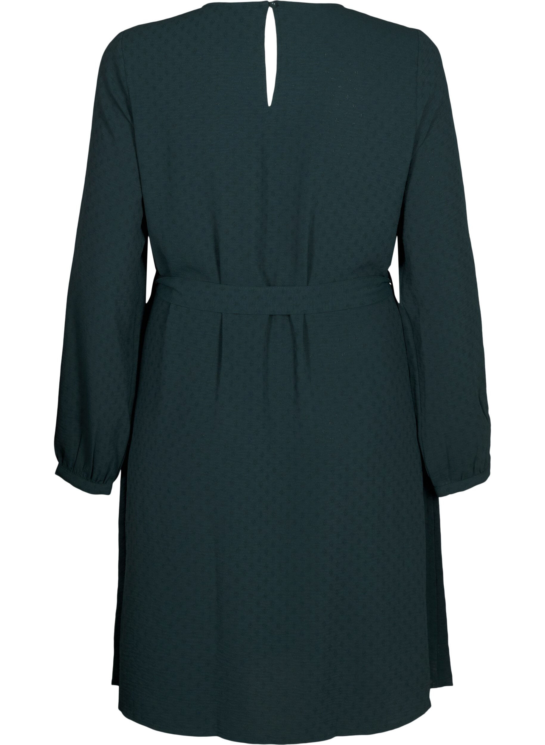 Zizzi Robe courte textur&eacute;e avec ceinture nou&eacute;e, Scarab, Packshot image number 1