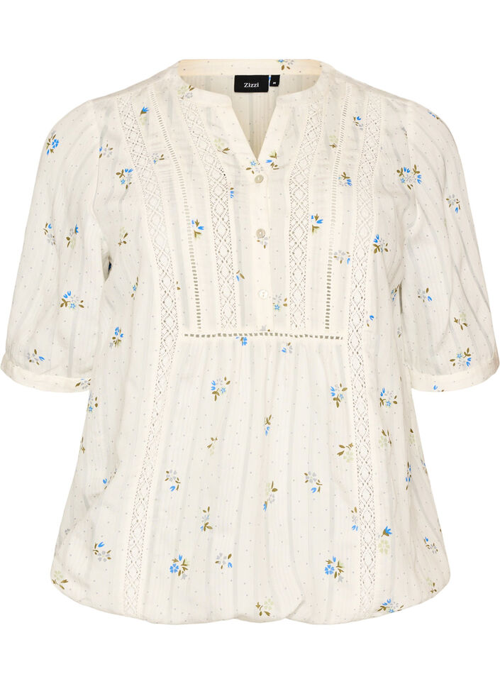 Blouse imprim&eacute;e &agrave; manches 1/2, Vanille, Packshot image number 0