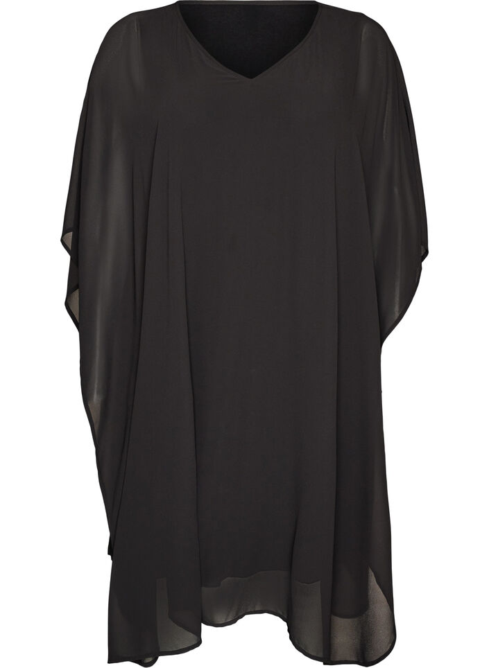 Kurzes Chiffonkleid mit V-Ausschnitt, Schwarz, Packshot image number 0