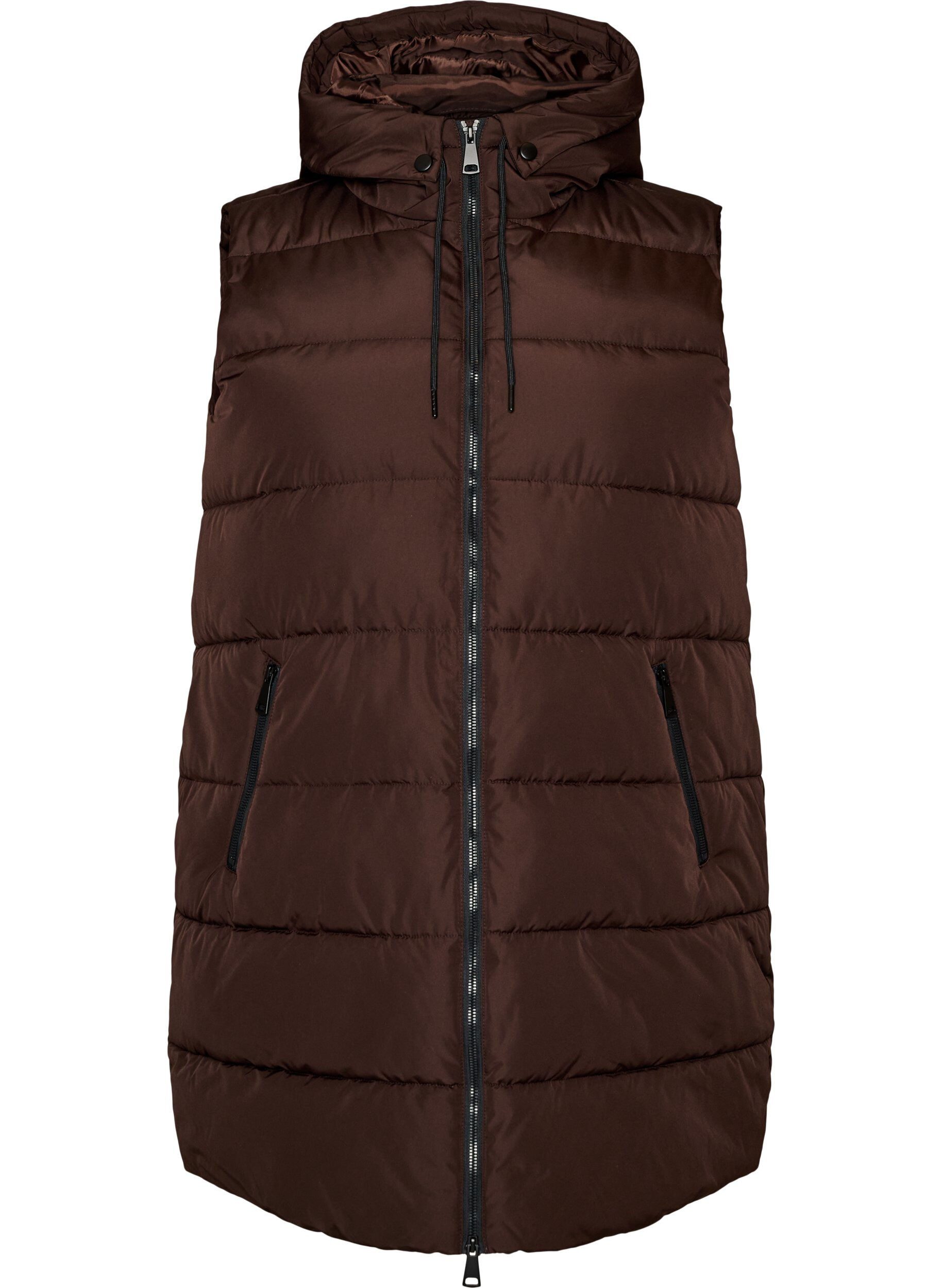 ZizziGilet long avec capuche et poches, Marron, Packshot image number 0