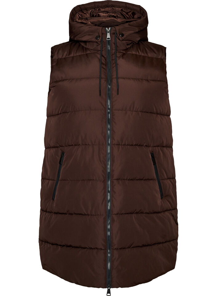 Gilet long avec capuche et poches, Marron, Packshot image number 0