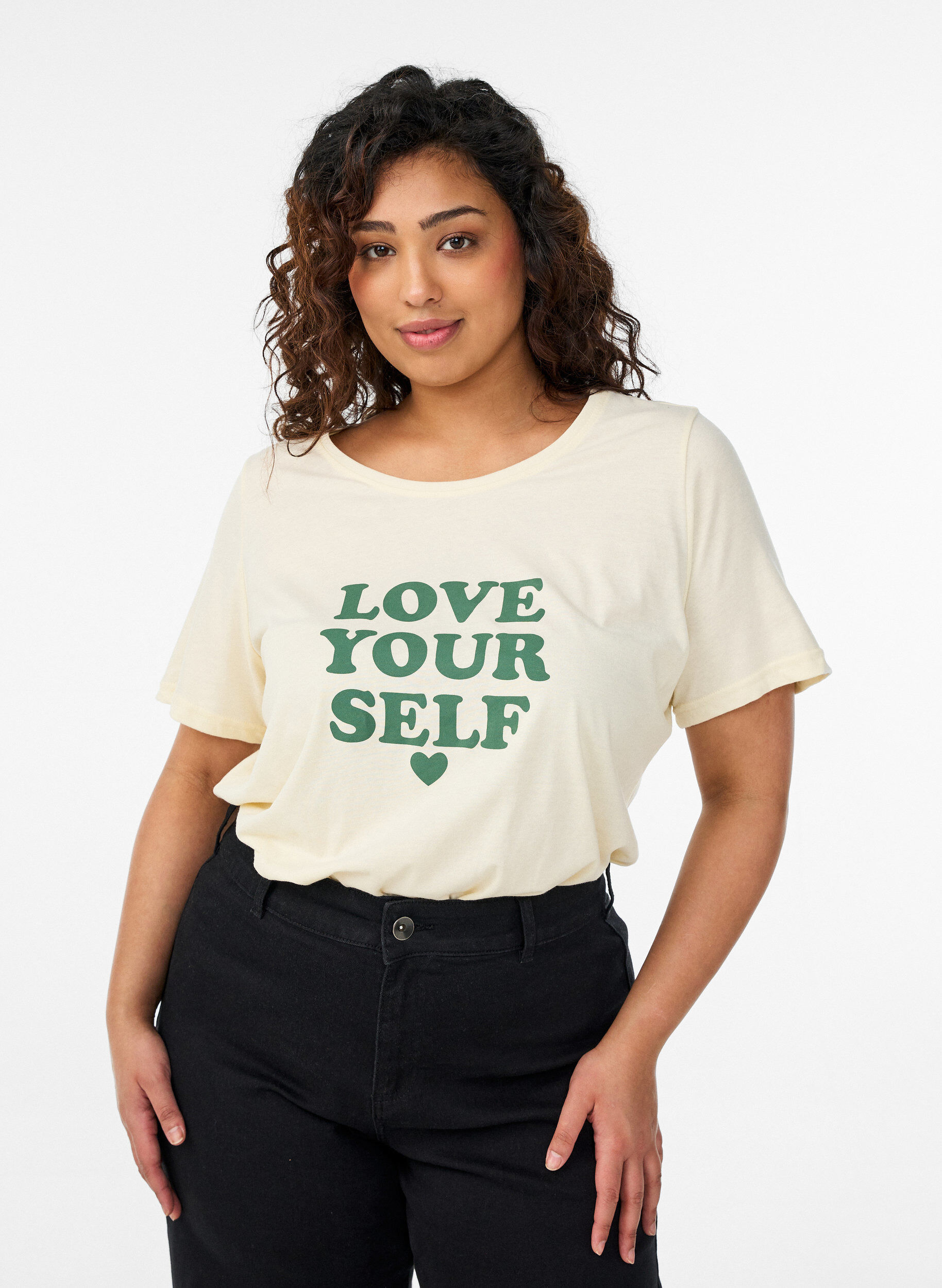 Zizzi T-shirt imprim&eacute;, Jaune clair, Model image number 0