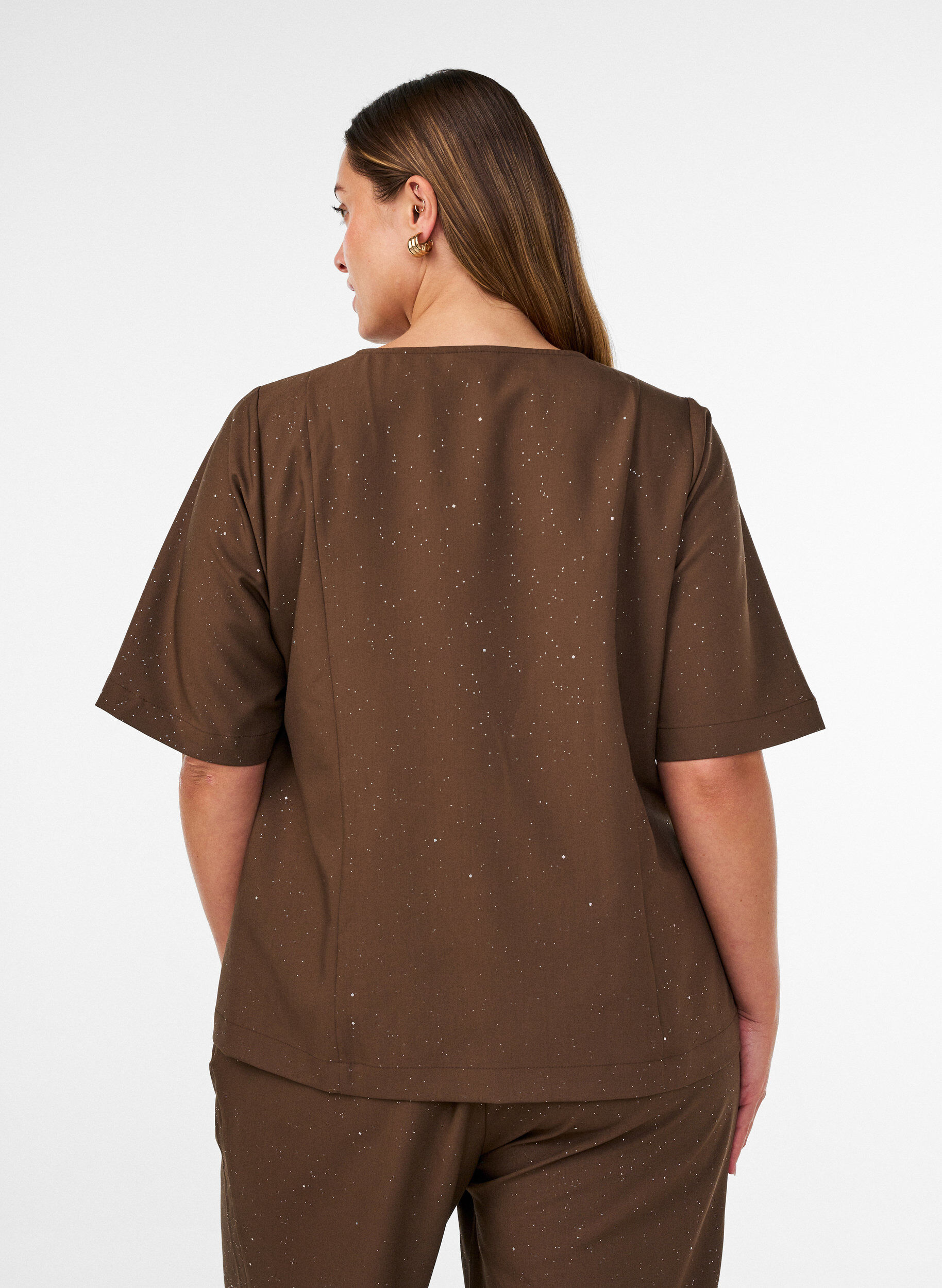 ZizziBlouse avec paillettes et col en V, Marron, Model image number 2