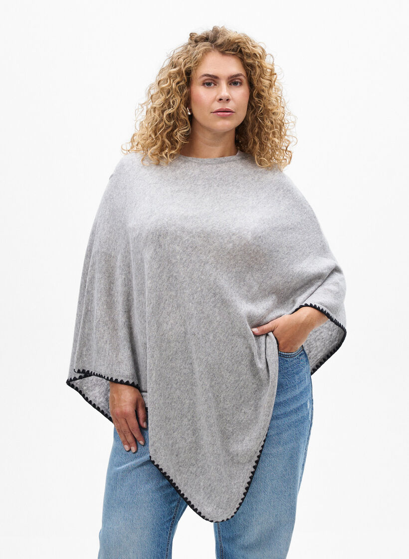 Poncho en maille fine, Gris, Model image number 0