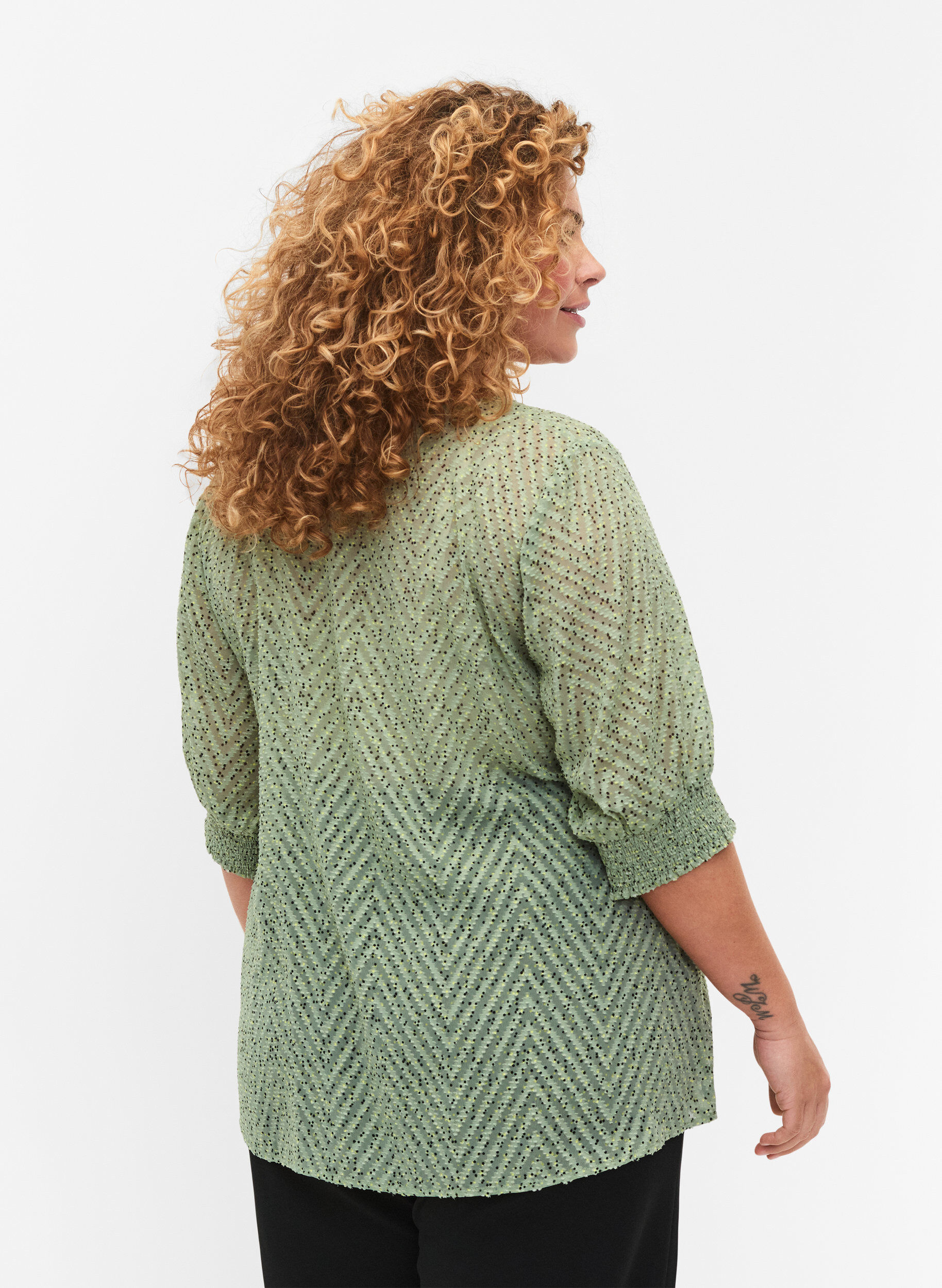 Zizzi Gepunktete Bluse mit kurzen &Auml;rmeln, Seagrass Dot, Model image number 1