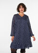 Gemustertes Kleid mit R&uuml;schen und langen &Auml;rmeln, Blau, Model image number 0