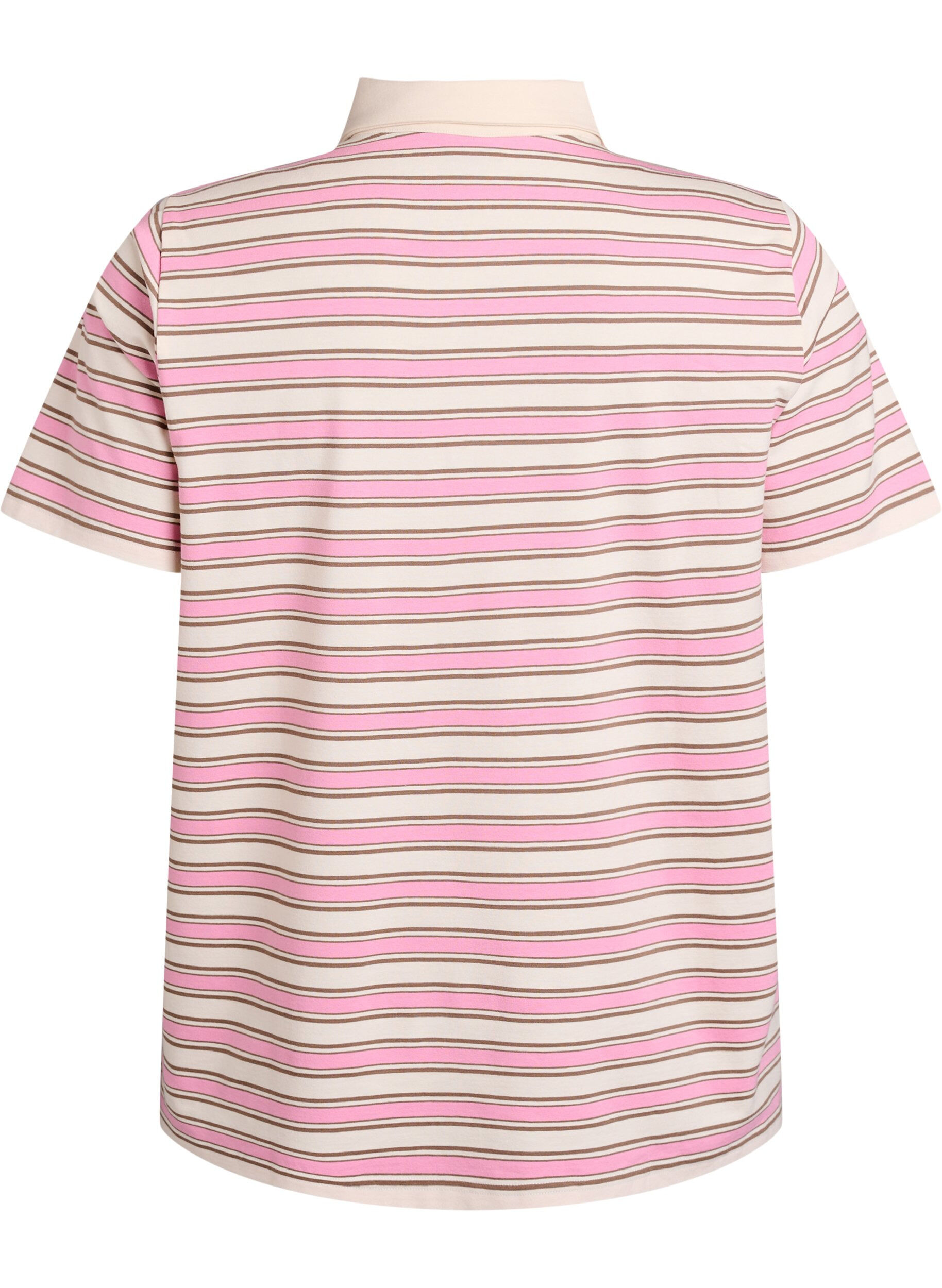 Zizzi Poloshirt mit Streifen und kurzen &Auml;rmeln, Pink, Packshot image number 1