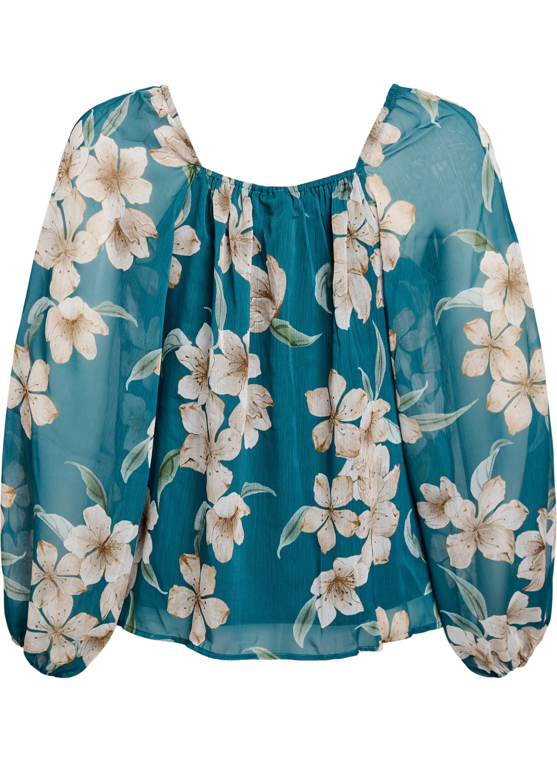 ZizziBluse aus Chiffon mit gebl&uuml;mtem Print und langen &Auml;rmeln, Gr&uuml;n, Packshot image number 1