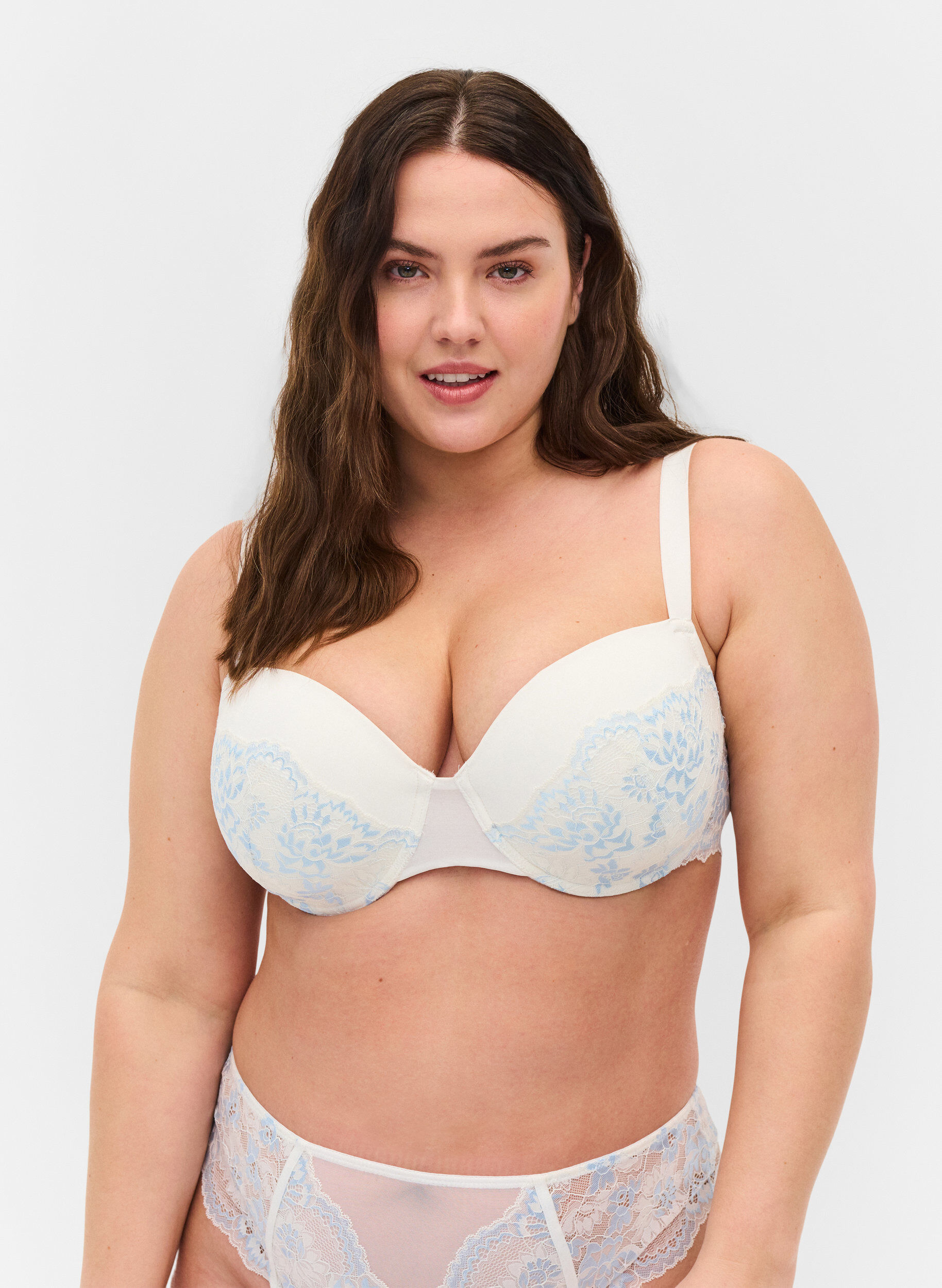 Zizzi Soutien-gorge &agrave; armatures avec dentelle , Tofu w. blue, Model image number 0