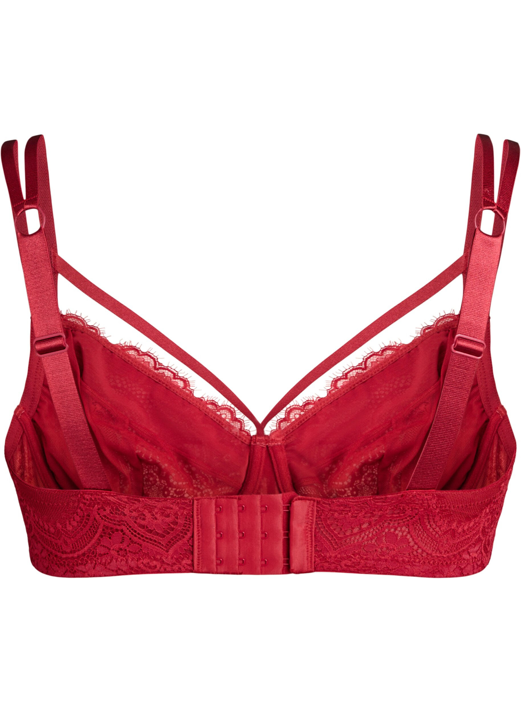 Zizzi Soutien-gorge embo&icirc;tant en dentelle avec d&eacute;tails de lani&egrave;res, Rouge, Packshot image number 1