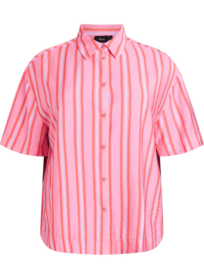 Chemise &agrave; rayures en viscose &agrave; manches courtes, Rose, Packshot image number 0