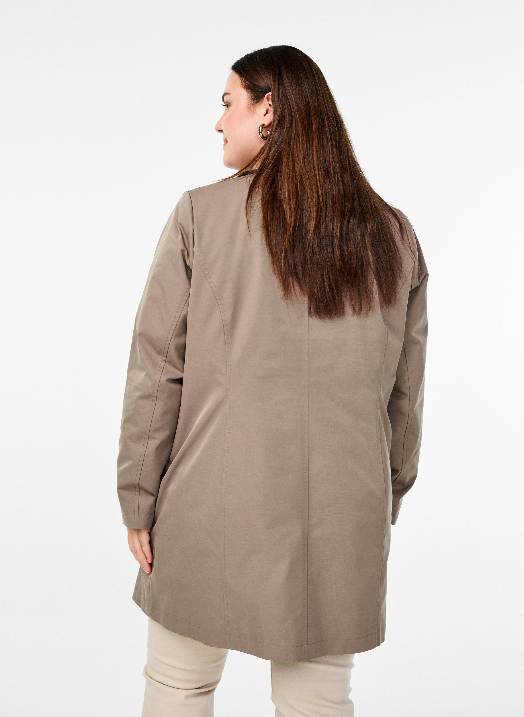 Zizzi Veste avec poches et col montant, Marron, Model image number 2