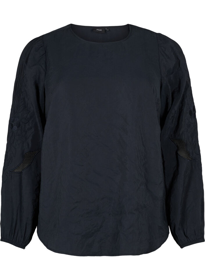 Chemisier en TENCEL™ Modal avec des broderies, Black, Packshot image number 0