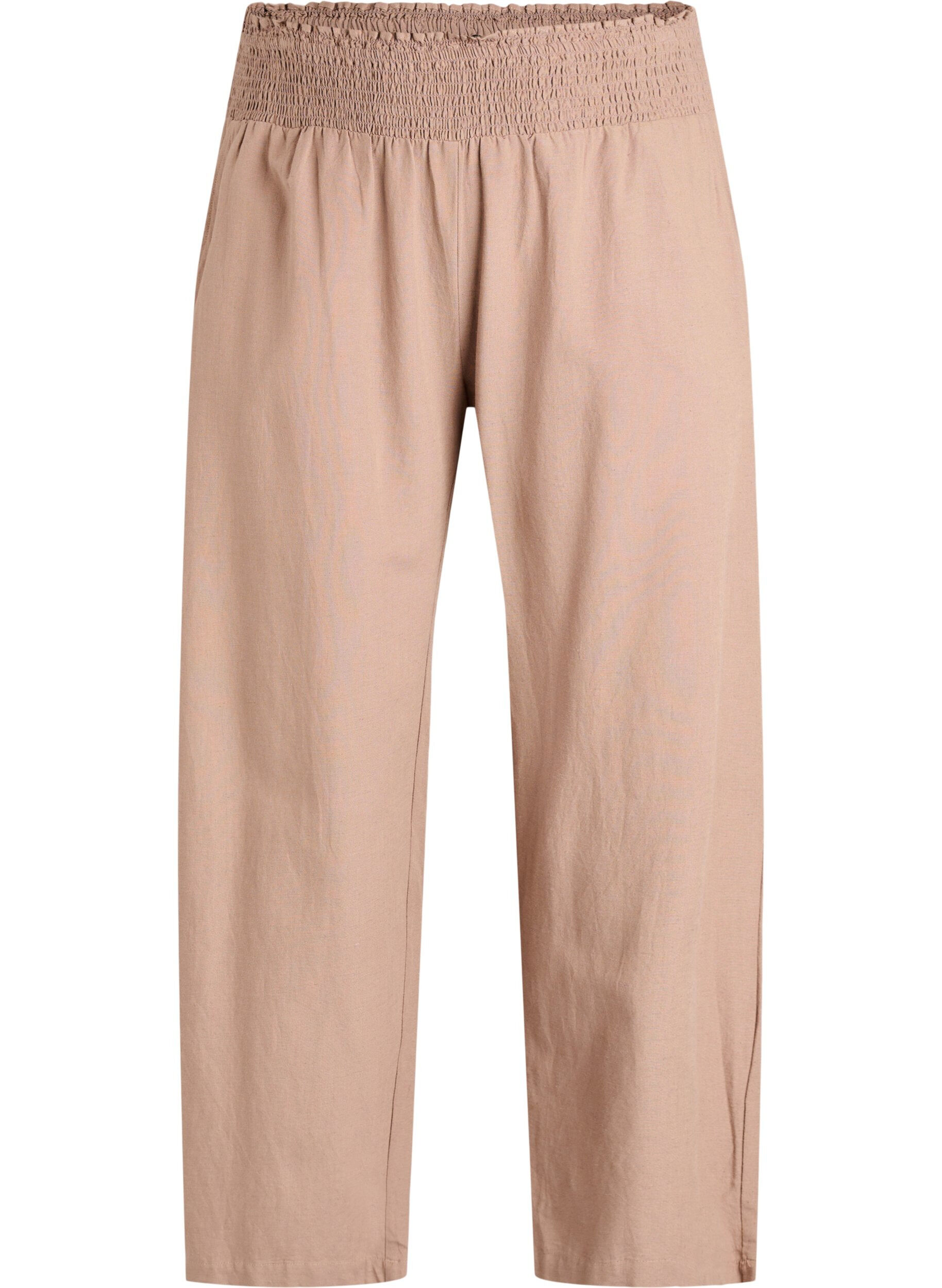 Zizzi Pantalon smock&eacute; avec lin, Marron, Packshot image number 0