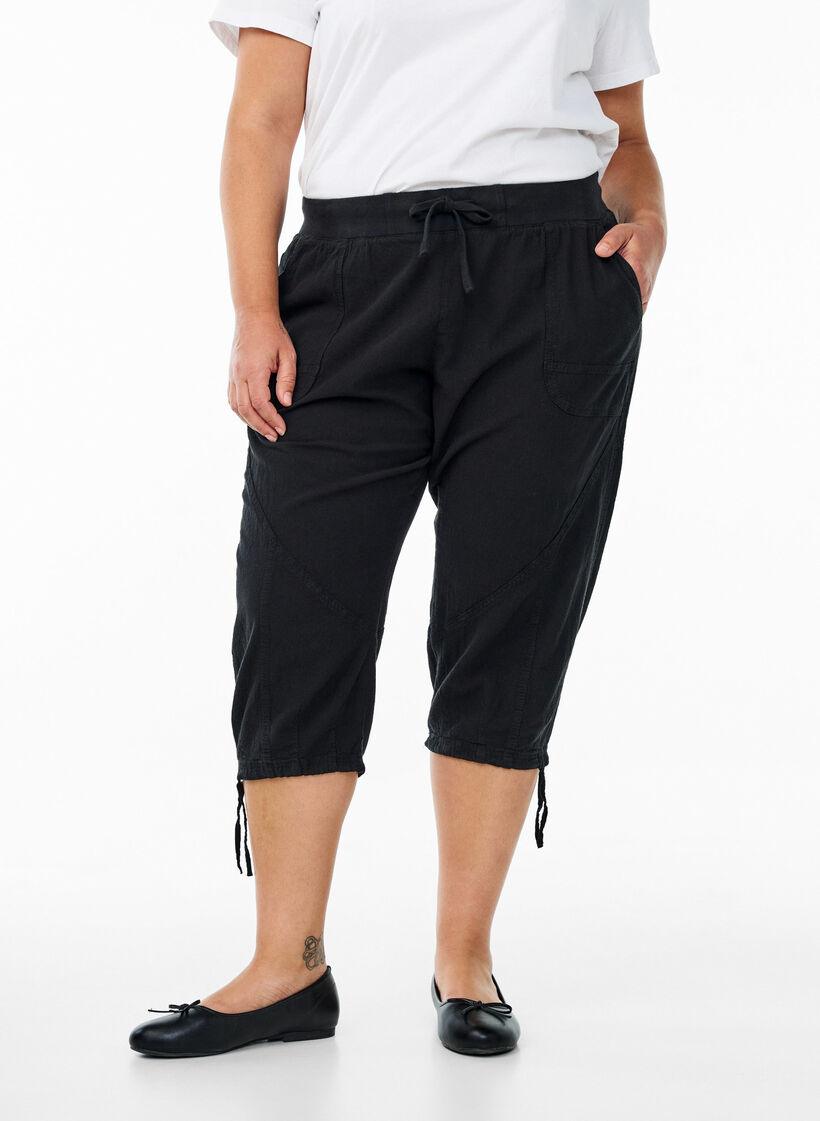 Pantacourt en coton, Noir, Model image number 2