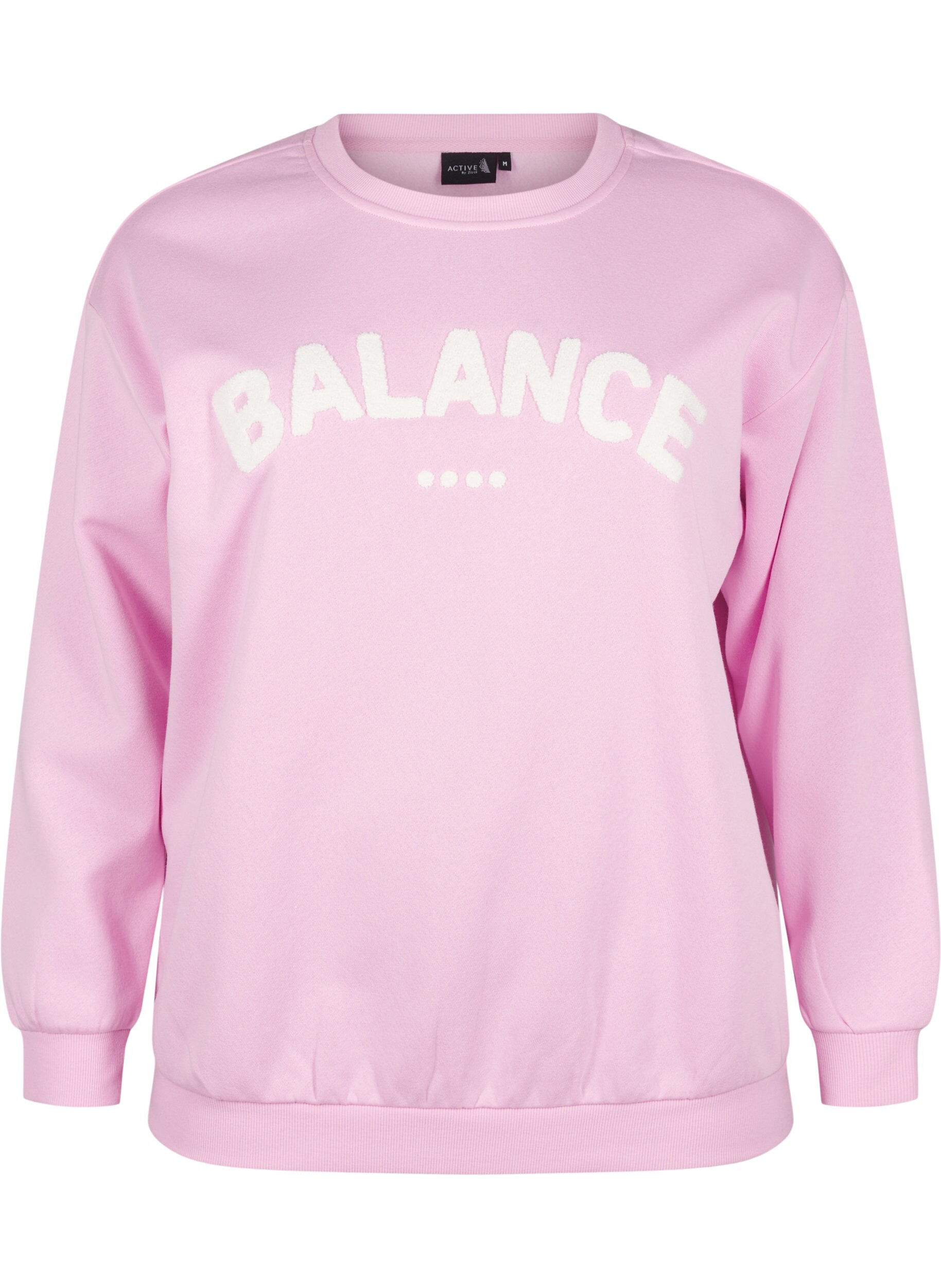 Zizzi Sweatshirt mit Frottee-Schriftzug, Pink, Packshot image number 0