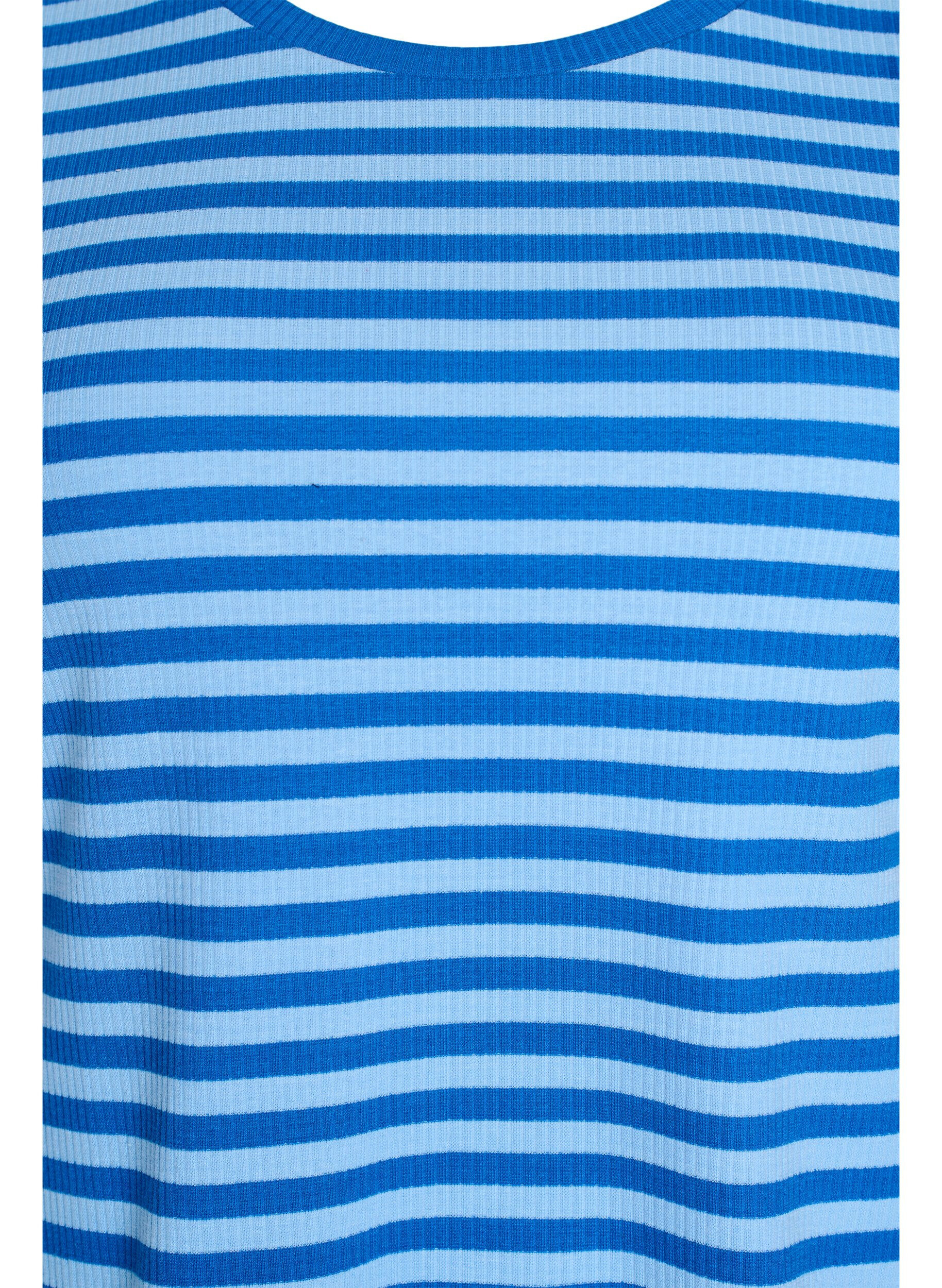 ZizziGestreiftes T-Shirt mit gerippter Struktur, Blau, Packshot image number 2