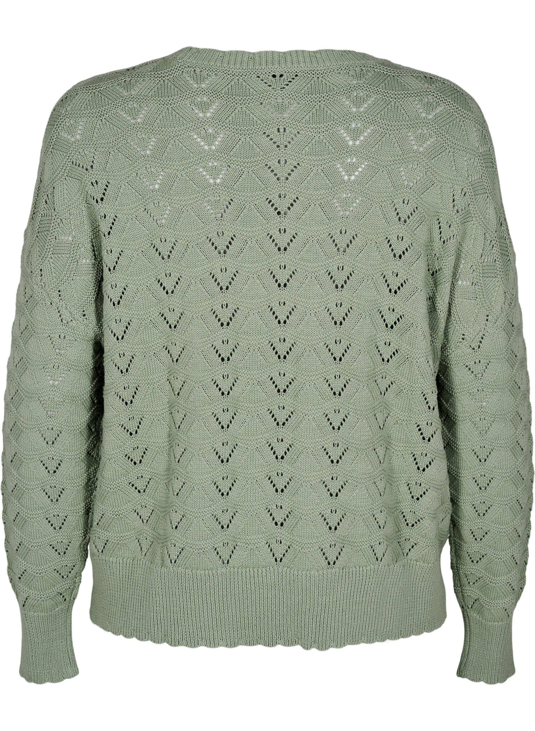 Zizzi Strickbluse mit Lochmuster und langen &Auml;rmeln, Green Bay, Packshot image number 1