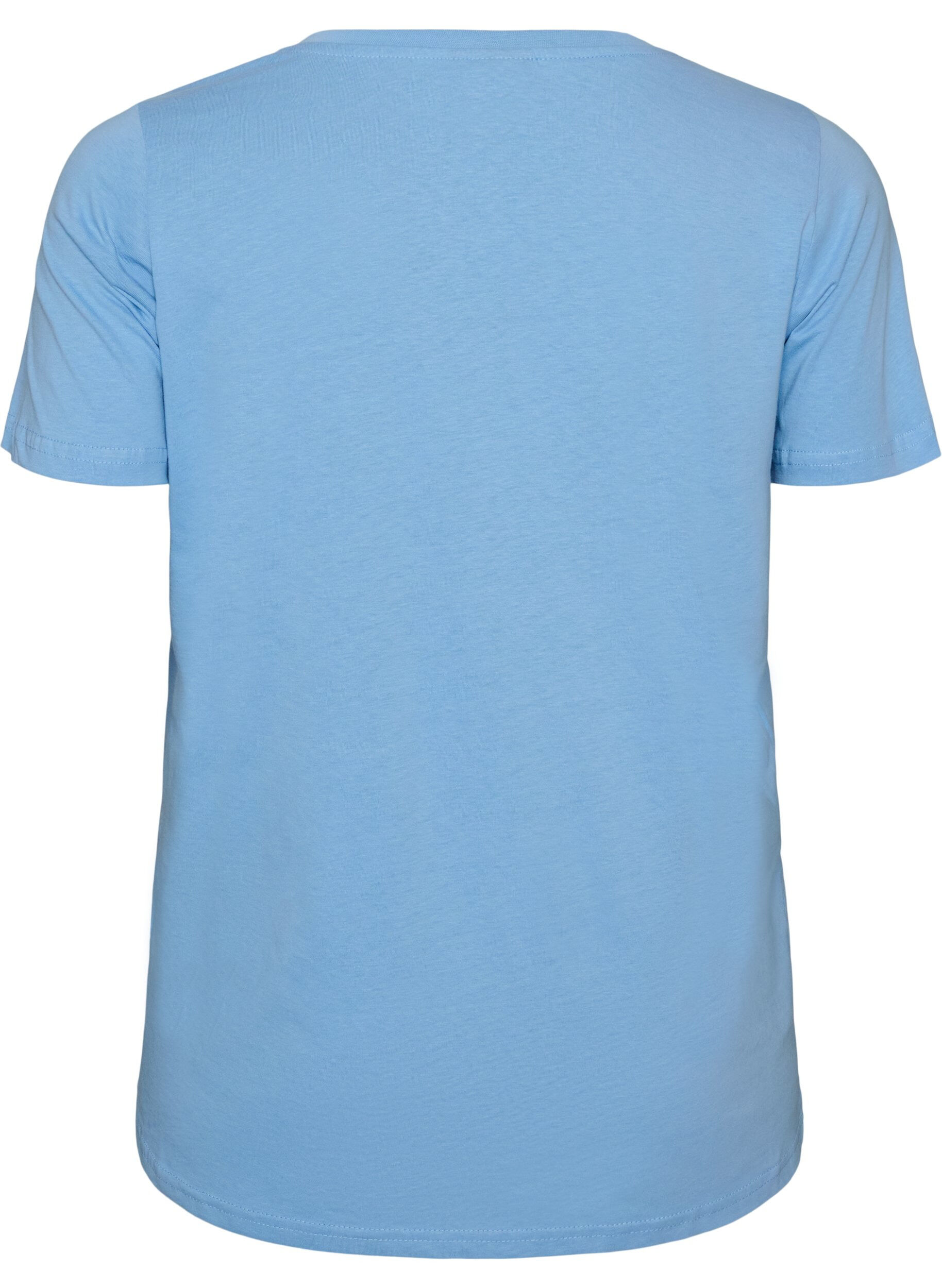 ZizziT-shirt en coton avec imprim&eacute; sur le devant et col en V, Bleu Clair, Packshot image number 1