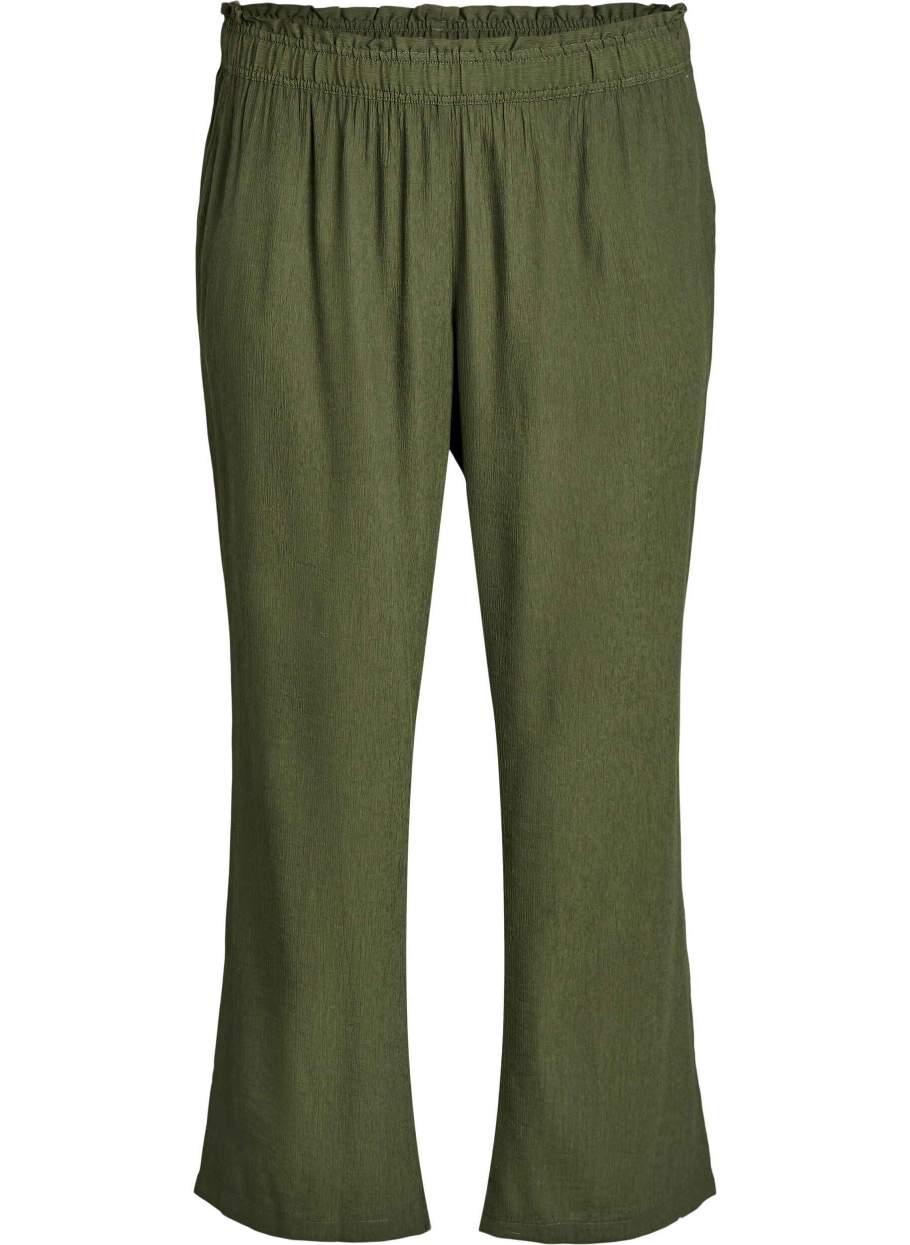 Zizzi Pantalon taille haute en viscose avec poches, Vert fonc&eacute;, Packshot image number 0