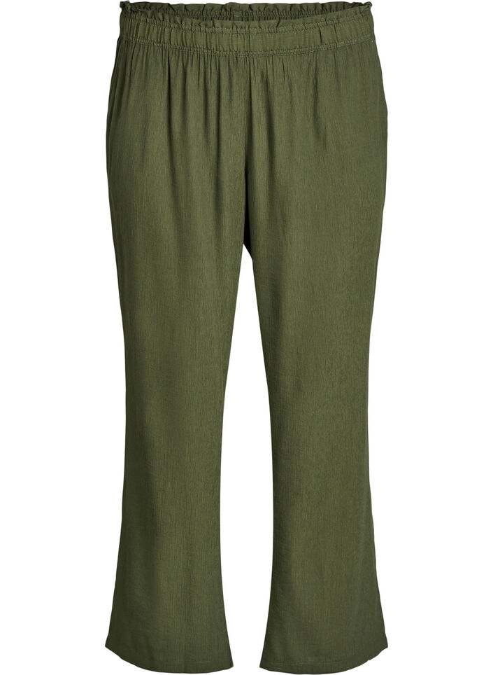 Pantalon taille haute en viscose avec poches, Vert foncé, Packshot image number 0