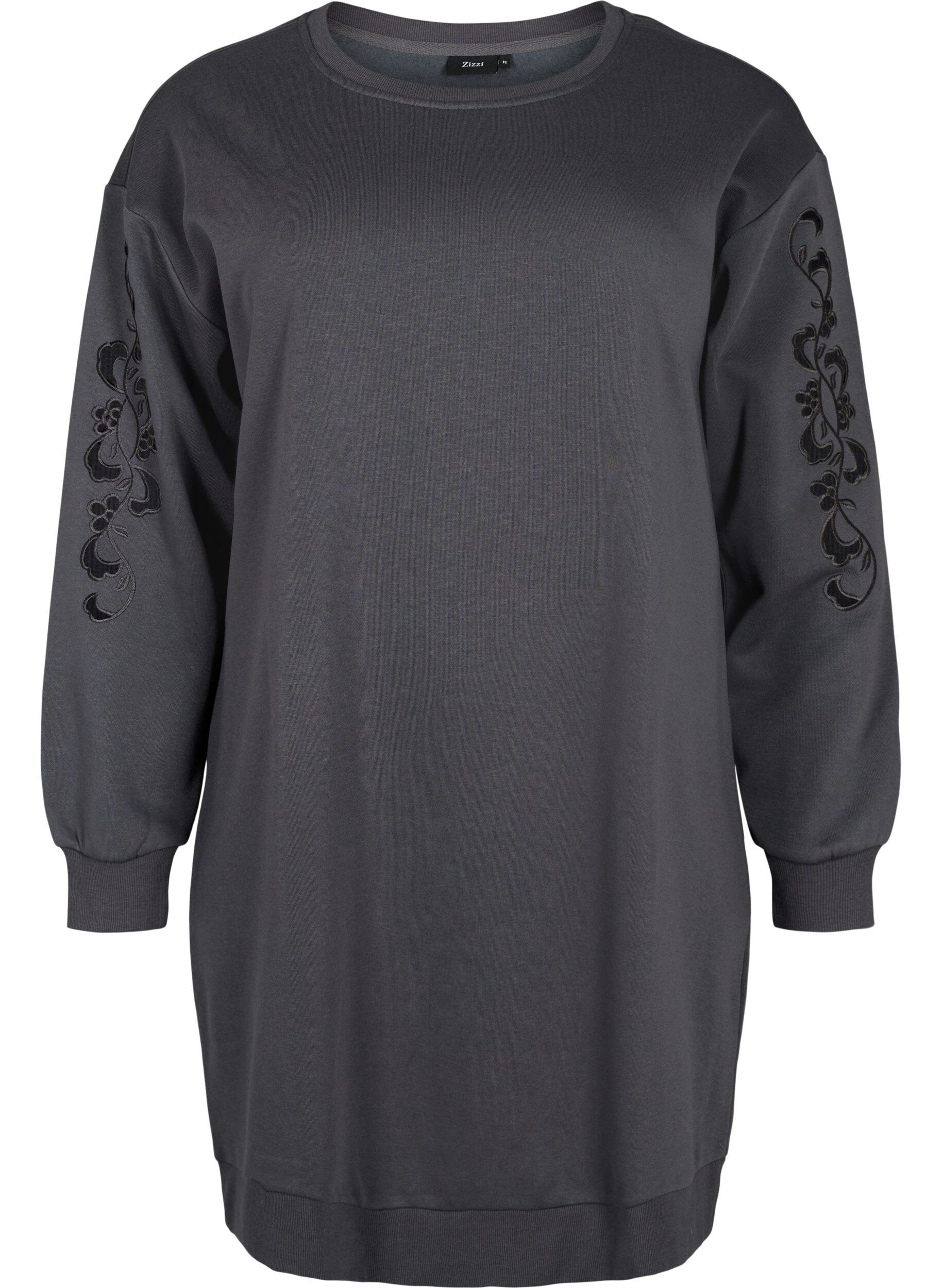 Zizzi Robe sweat avec d&eacute;tails brod&eacute;s., Dark Grey, Packshot image number 0