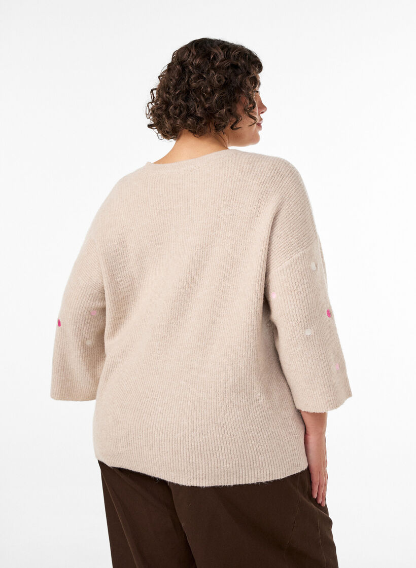 Blouse en maille avec de petits motifs brod&eacute;s, Beige, Model image number 2