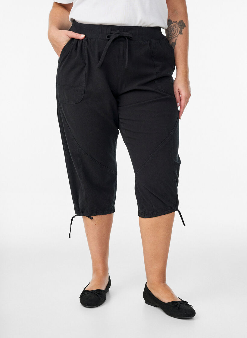Pantacourt en coton, Noir, Model image number 2