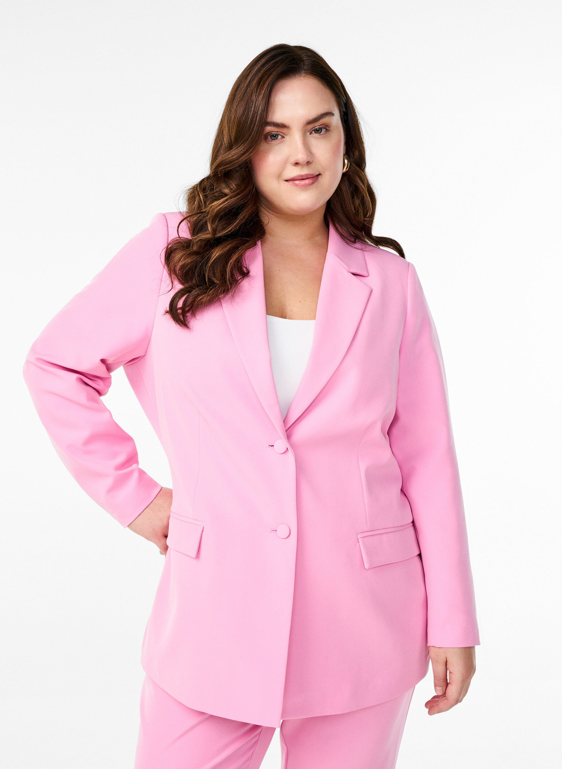Zizzi Blazer classique avec fermeture boutonn&eacute;e, Rose, Model image number 0