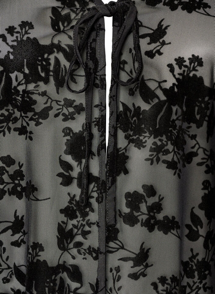Meshbluse mit Blumenmuster und offener Front, Schwarz, Packshot image number 2