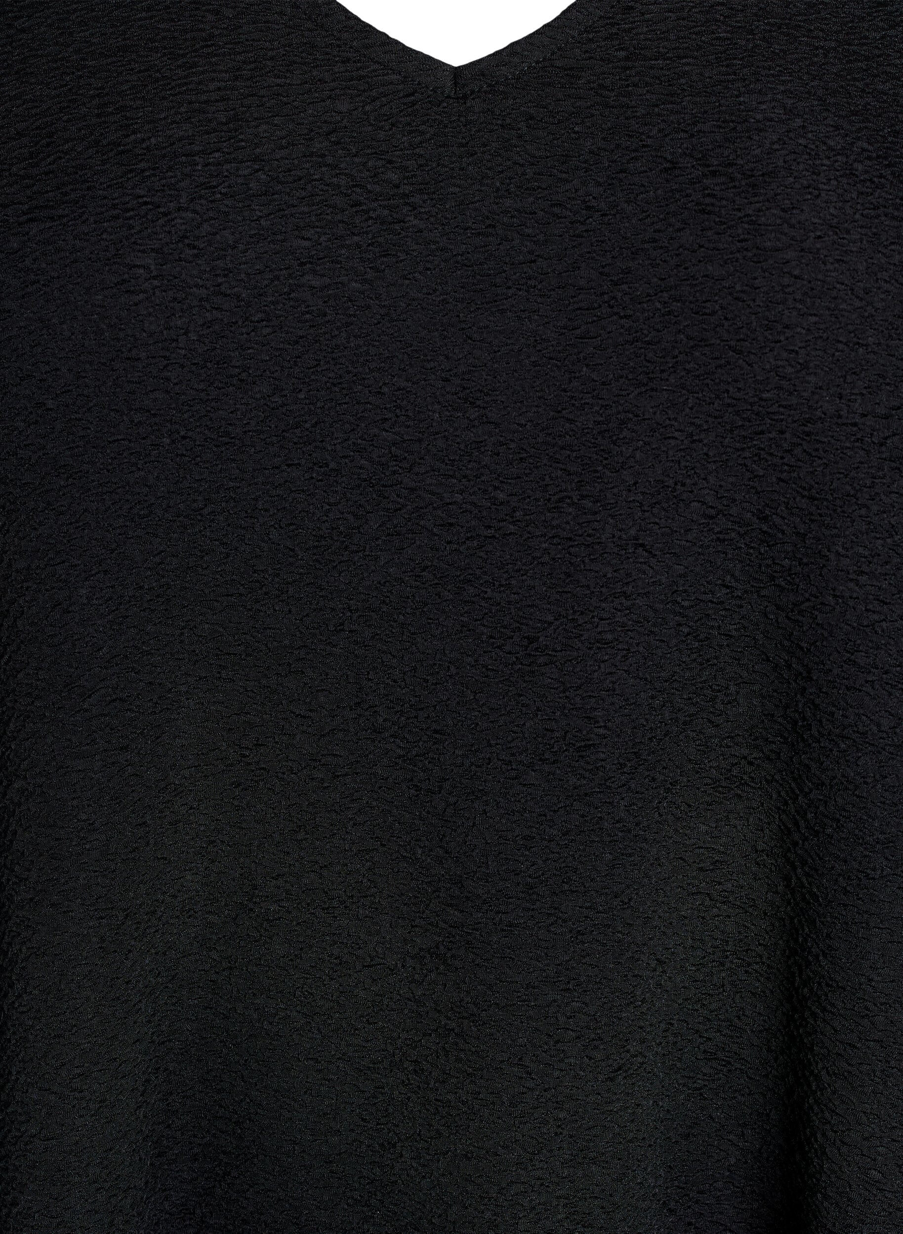 Zizzi Kurzes strukturiertes Kleid mit R&uuml;schensaum, Schwarz, Packshot image number 2