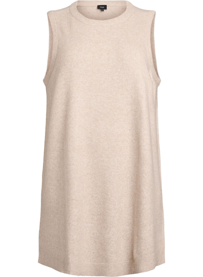Kurzes &auml;rmelloses Strickkleid, Beige, Packshot image number 0