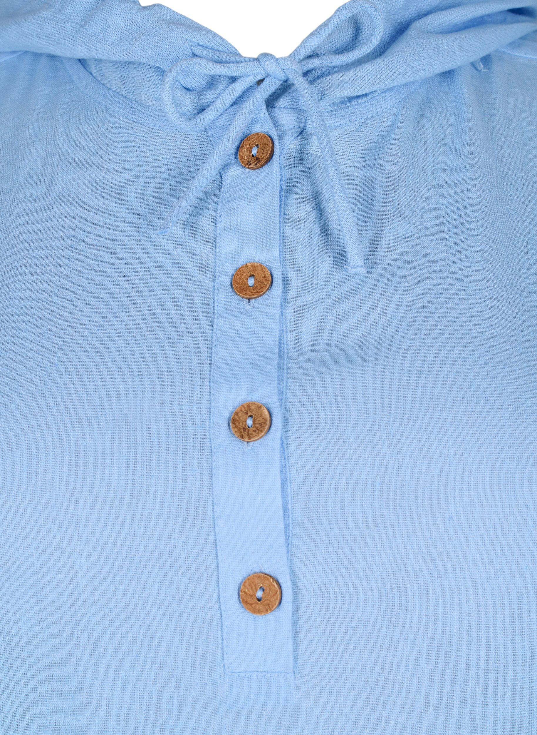 Zizzi Tunique &agrave; capuche en coton et lin, Serenity, Packshot image number 2